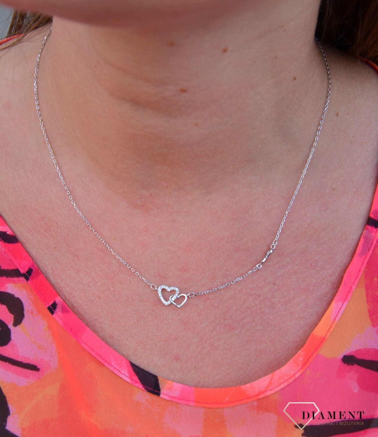 Srebrny naszyjnik celebrytka połączone serca ze znakiem nieskończoności DIA-NSZ-3571-925.jpg