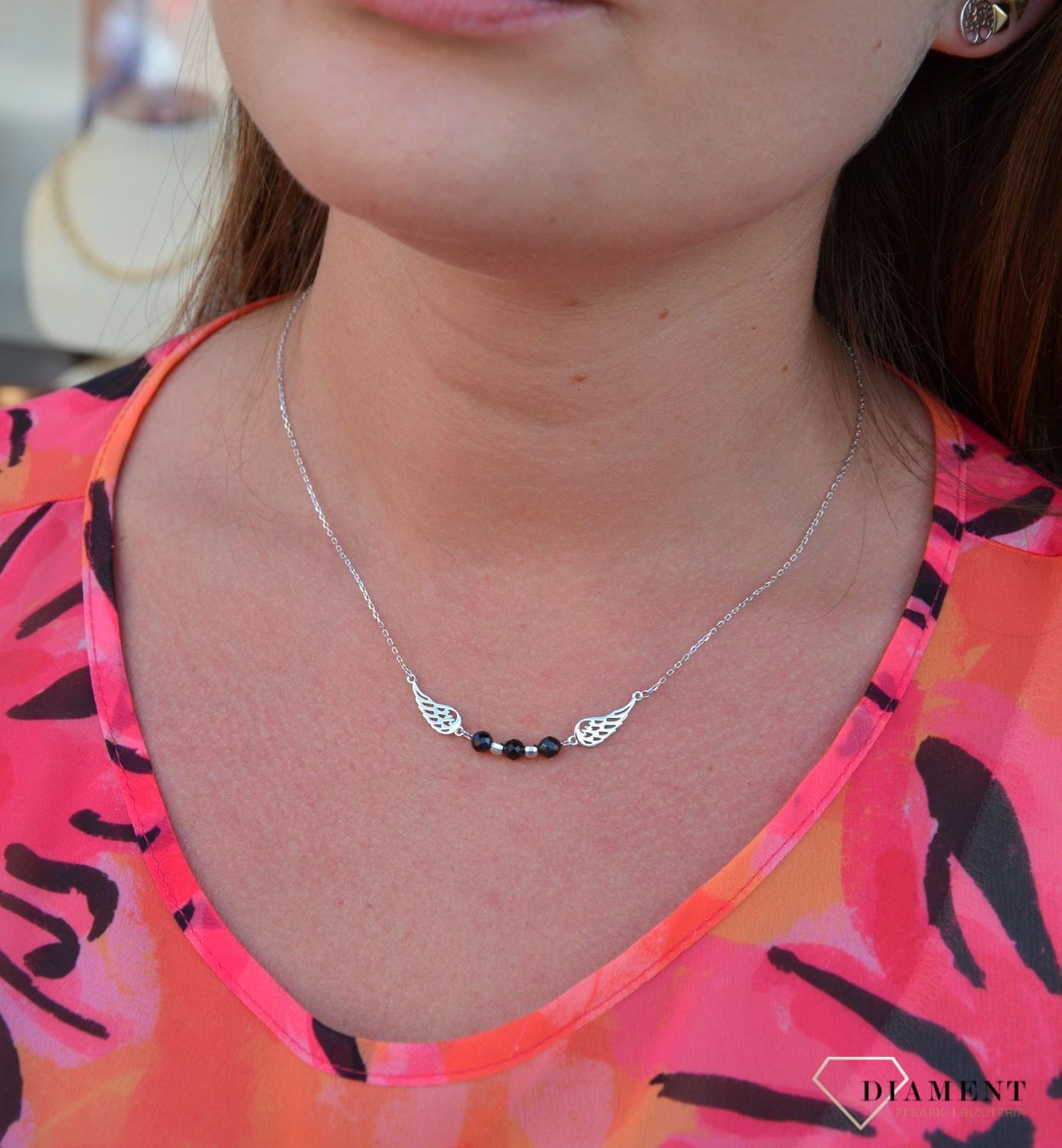 Srebrny naszyjnik celebrytka podwójne skrzydełko z koralikami DIA-NSZ-3577-925.jpg