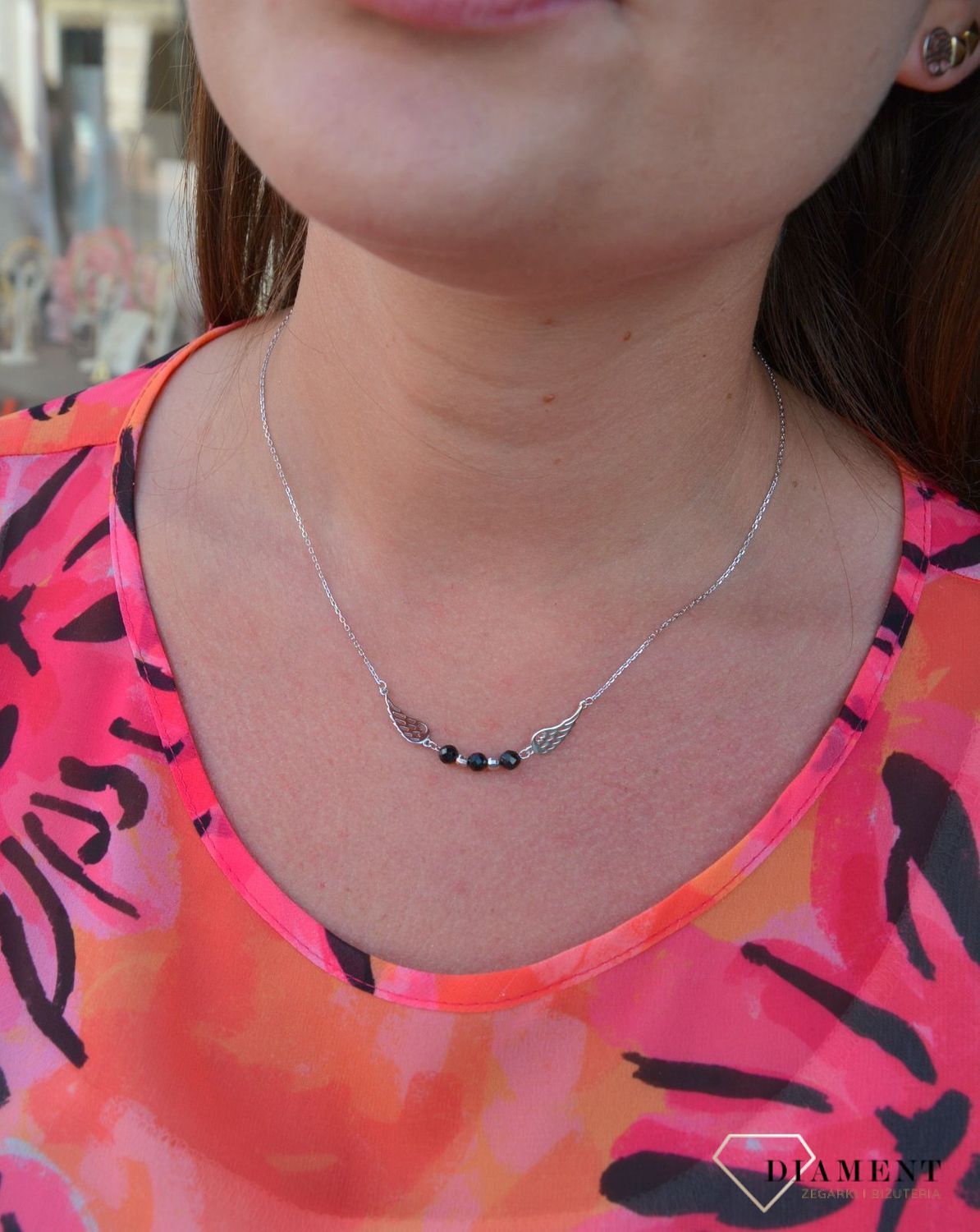 Srebrny naszyjnik celebrytka podwójne skrzydełko z koralikami DIA-NSZ-3577-925.jpg