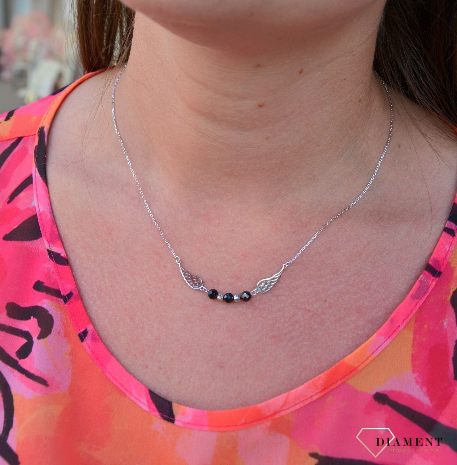 Srebrny naszyjnik celebrytka podwójne skrzydełko z koralikami DIA-NSZ-3577-925.jpg