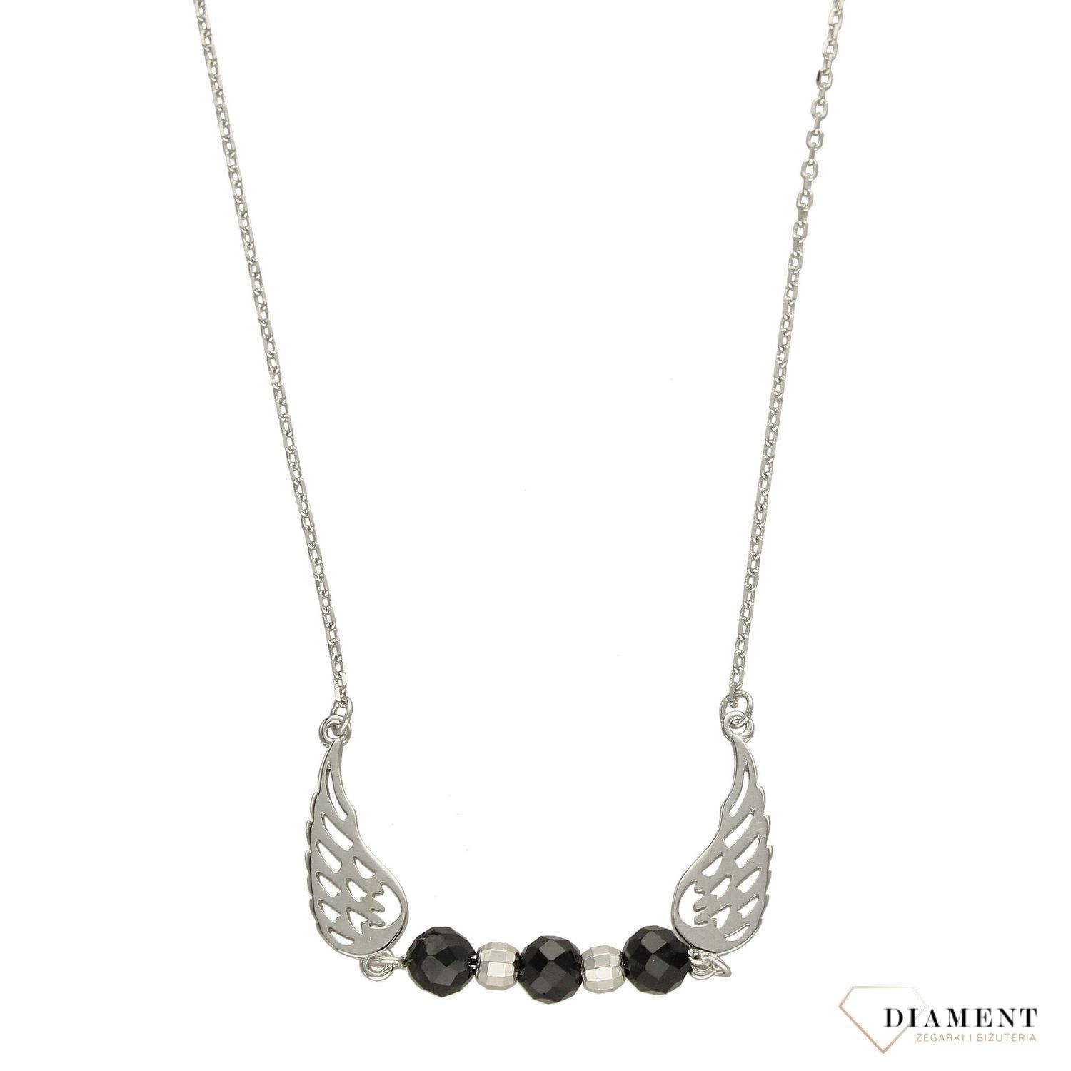 Srebrny naszyjnik celebrytka podwójne skrzydełko z koralikami DIA-NSZ-3577-925.jpg