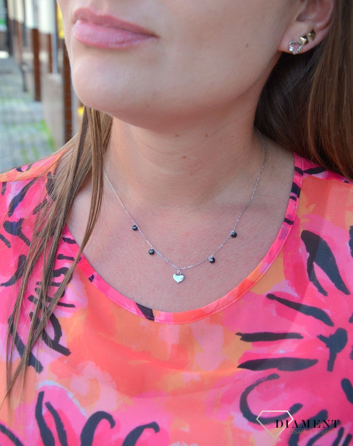 Srebrny naszyjnik celebrytka gładkie serce z koralikiem DIA-NSZ-3579-925.jpg