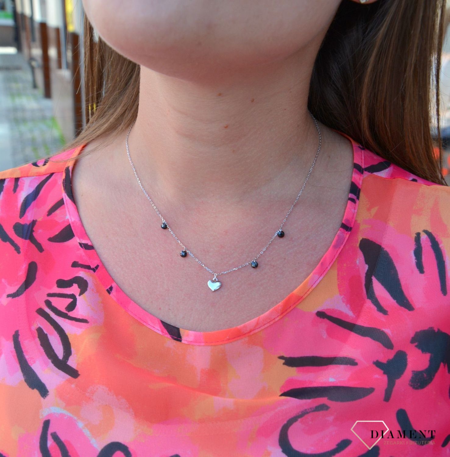 Srebrny naszyjnik celebrytka gładkie serce z koralikiem DIA-NSZ-3579-925.jpg