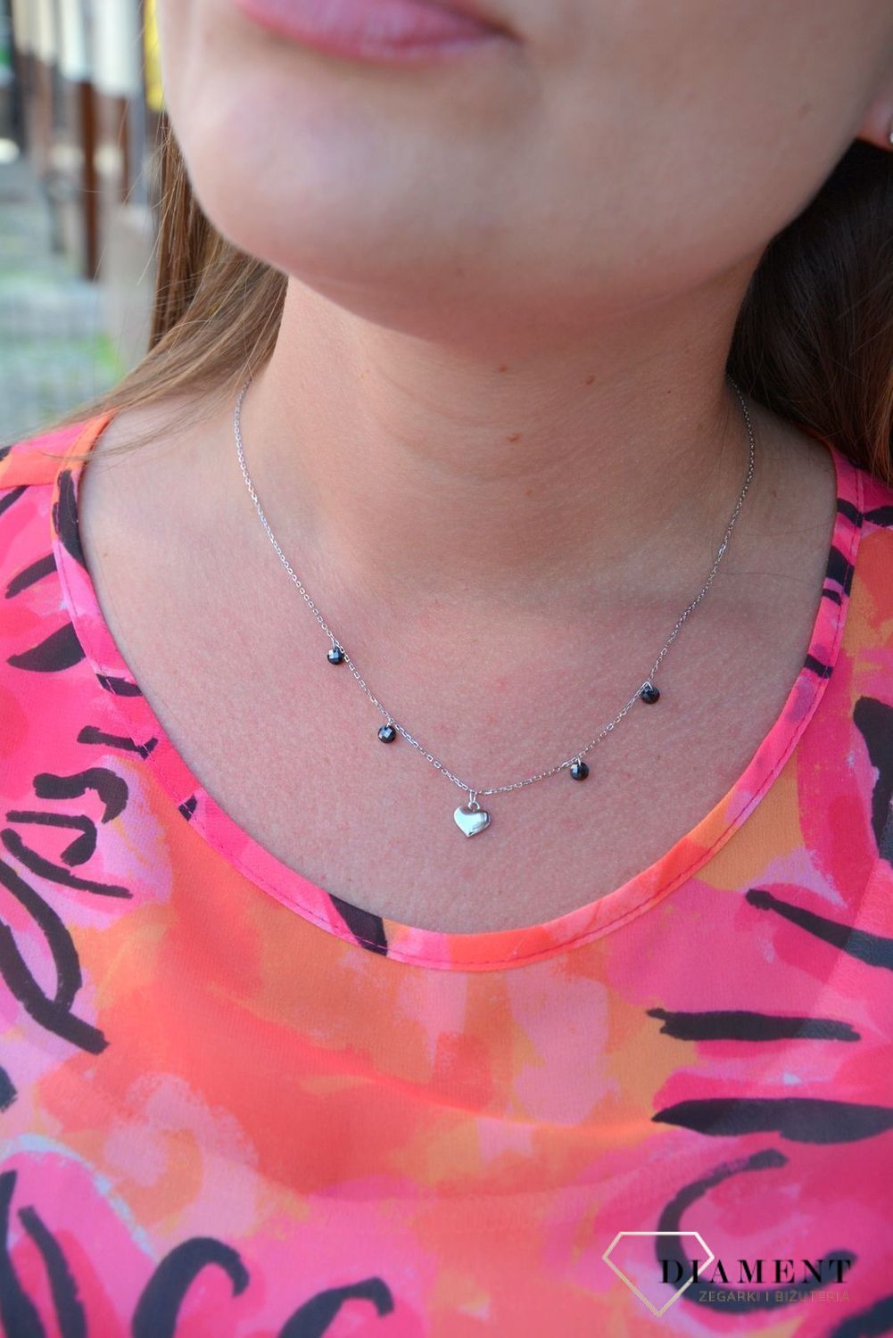 Srebrny naszyjnik celebrytka gładkie serce z koralikiem DIA-NSZ-3579-925.jpg