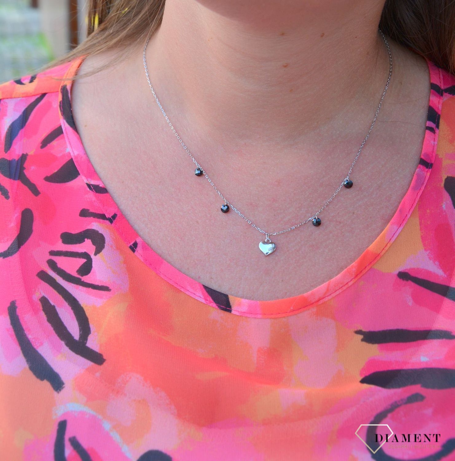 Srebrny naszyjnik celebrytka gładkie serce z koralikiem DIA-NSZ-3579-925.jpg