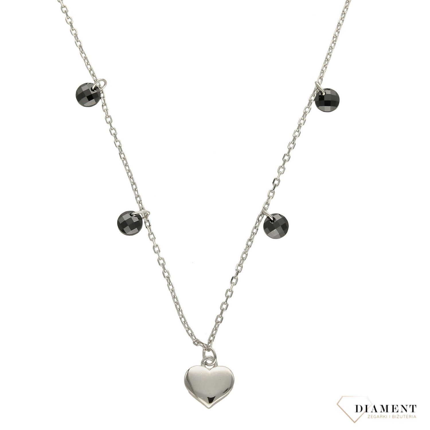 Srebrny naszyjnik celebrytka gładkie serce z koralikiem DIA-NSZ-3579-925.jpg