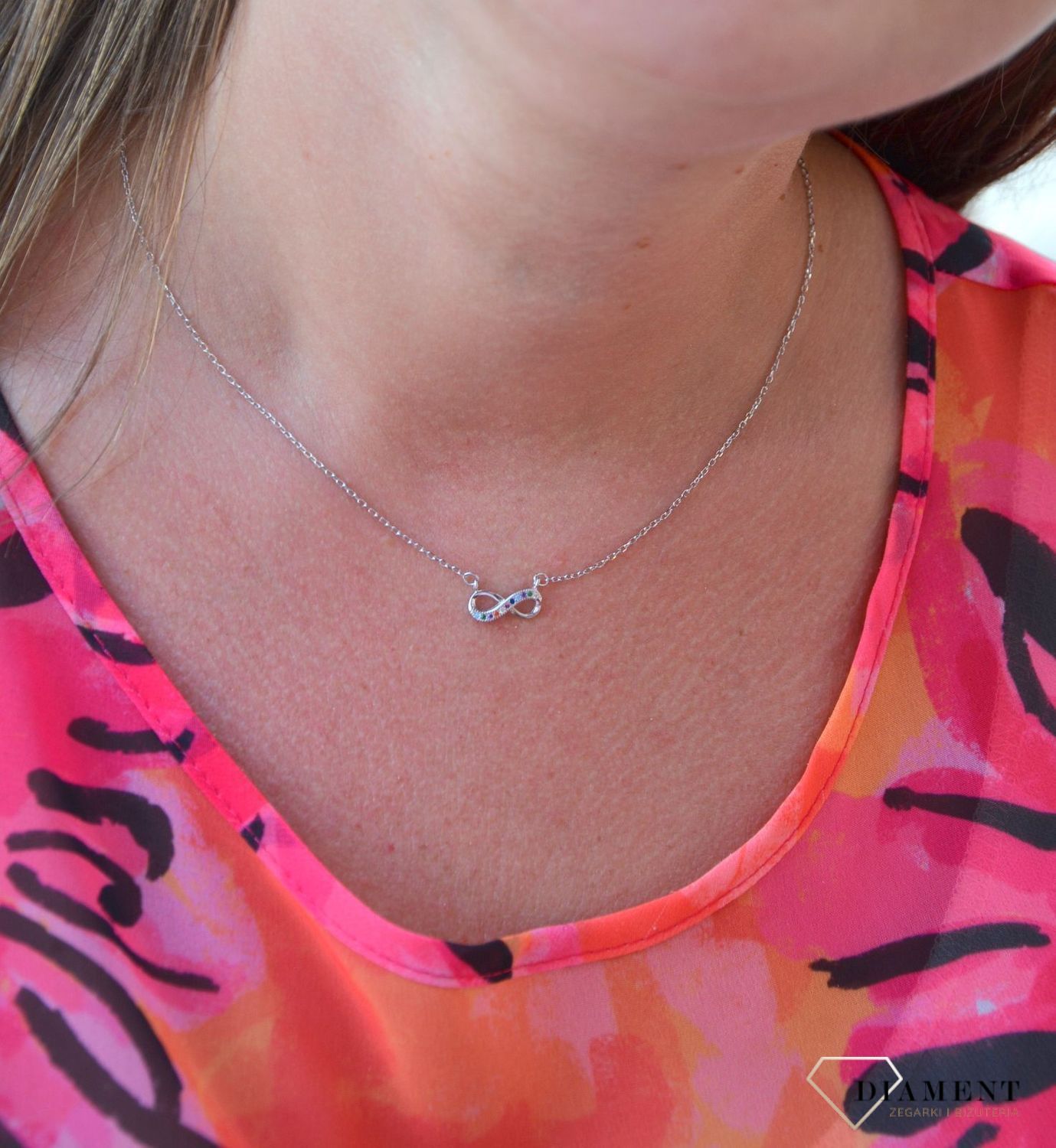Srebrny naszyjnik celebrytka nieskończoność kolorowa cyrkonia DIA-NSZ-3582-925.jpg