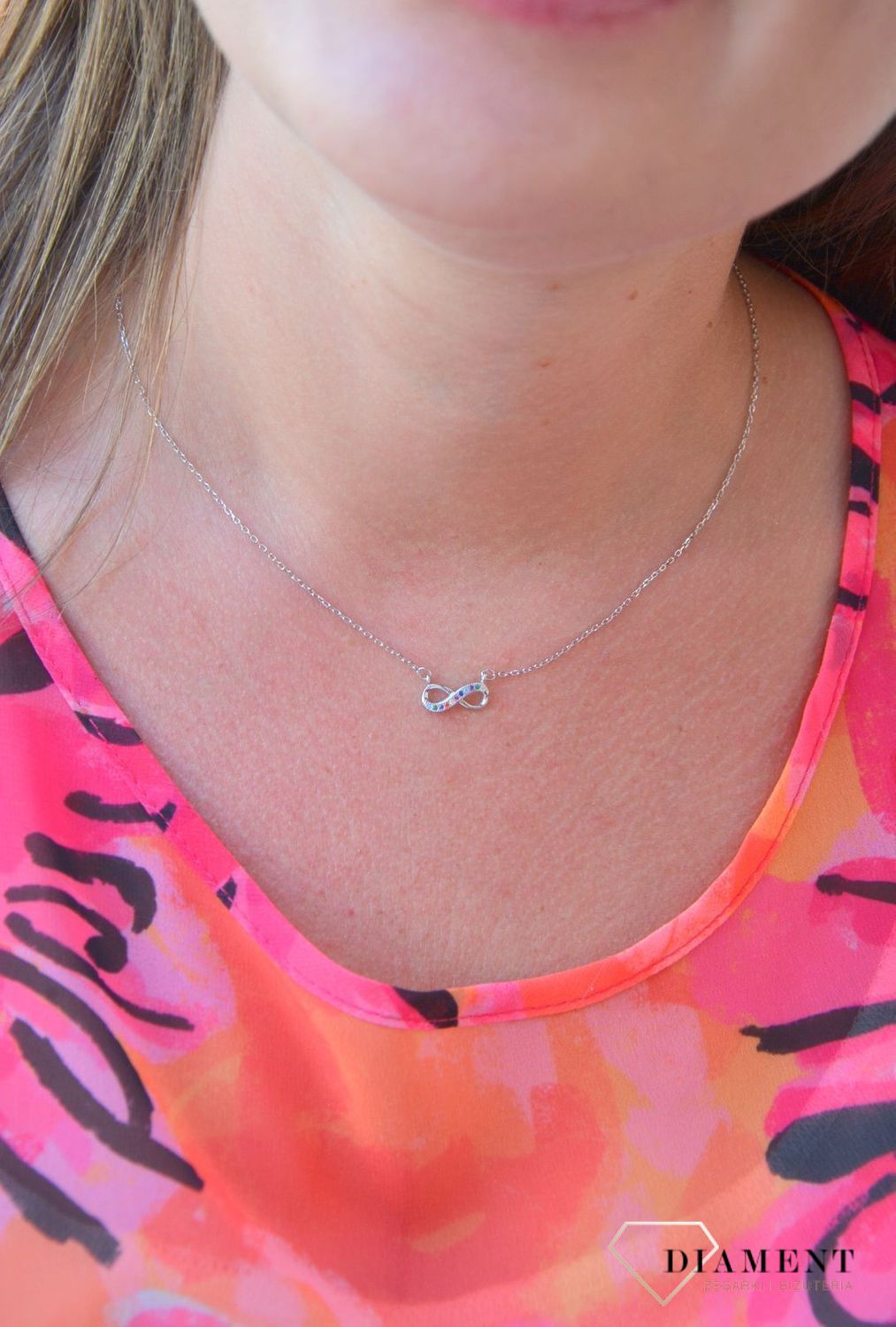 Srebrny naszyjnik celebrytka nieskończoność kolorowa cyrkonia DIA-NSZ-3582-925.jpg