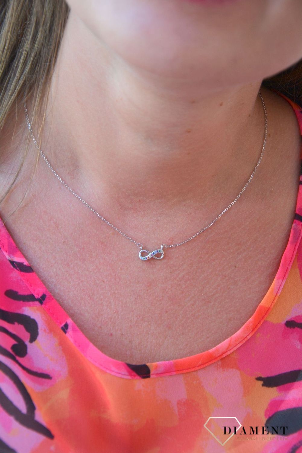 Srebrny naszyjnik celebrytka nieskończoność kolorowa cyrkonia DIA-NSZ-3582-925.jpg
