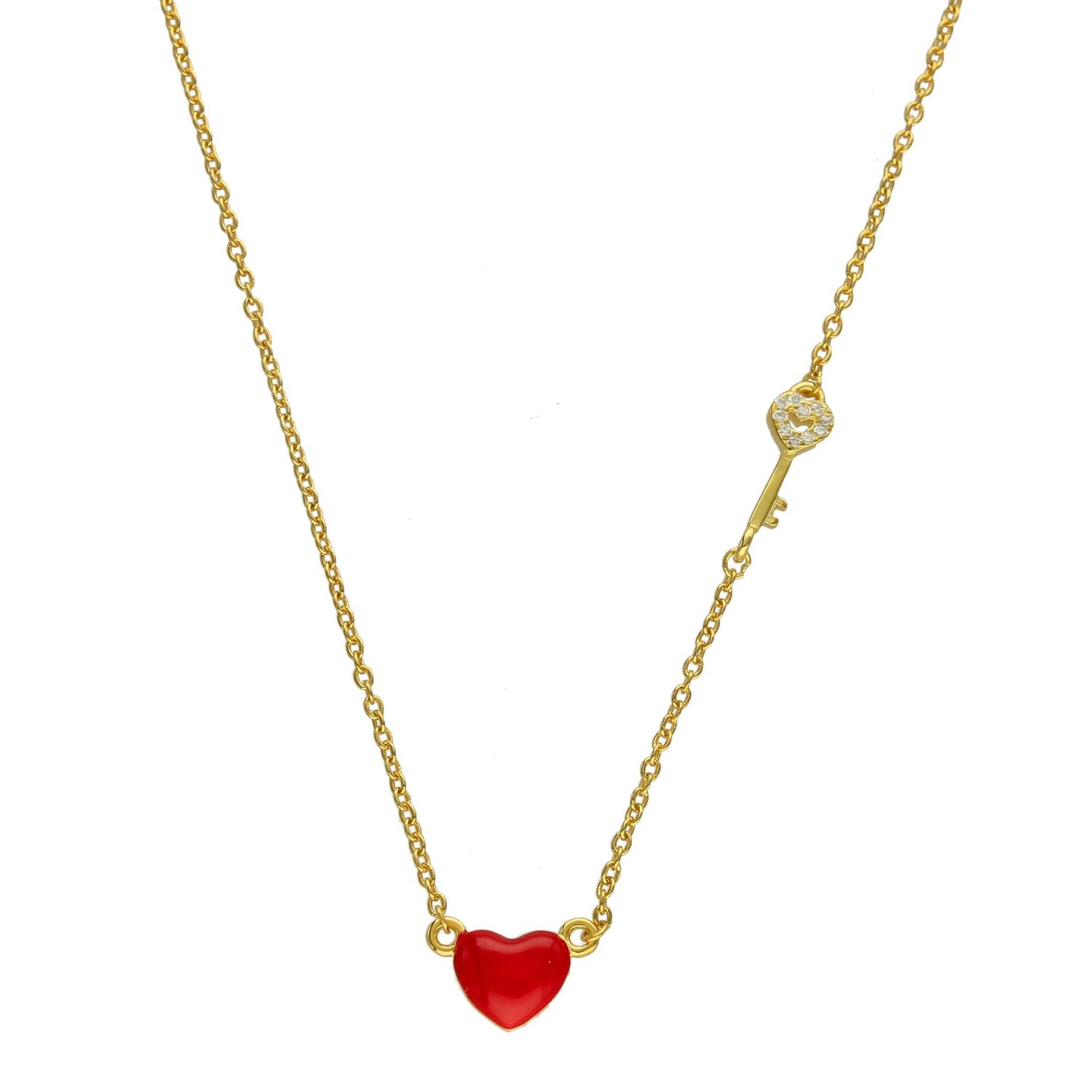 Srebrny naszyjnik celebrytka pozłacany czerwone serce z kluczykiem DIA-NSZ-3583-925.jpg