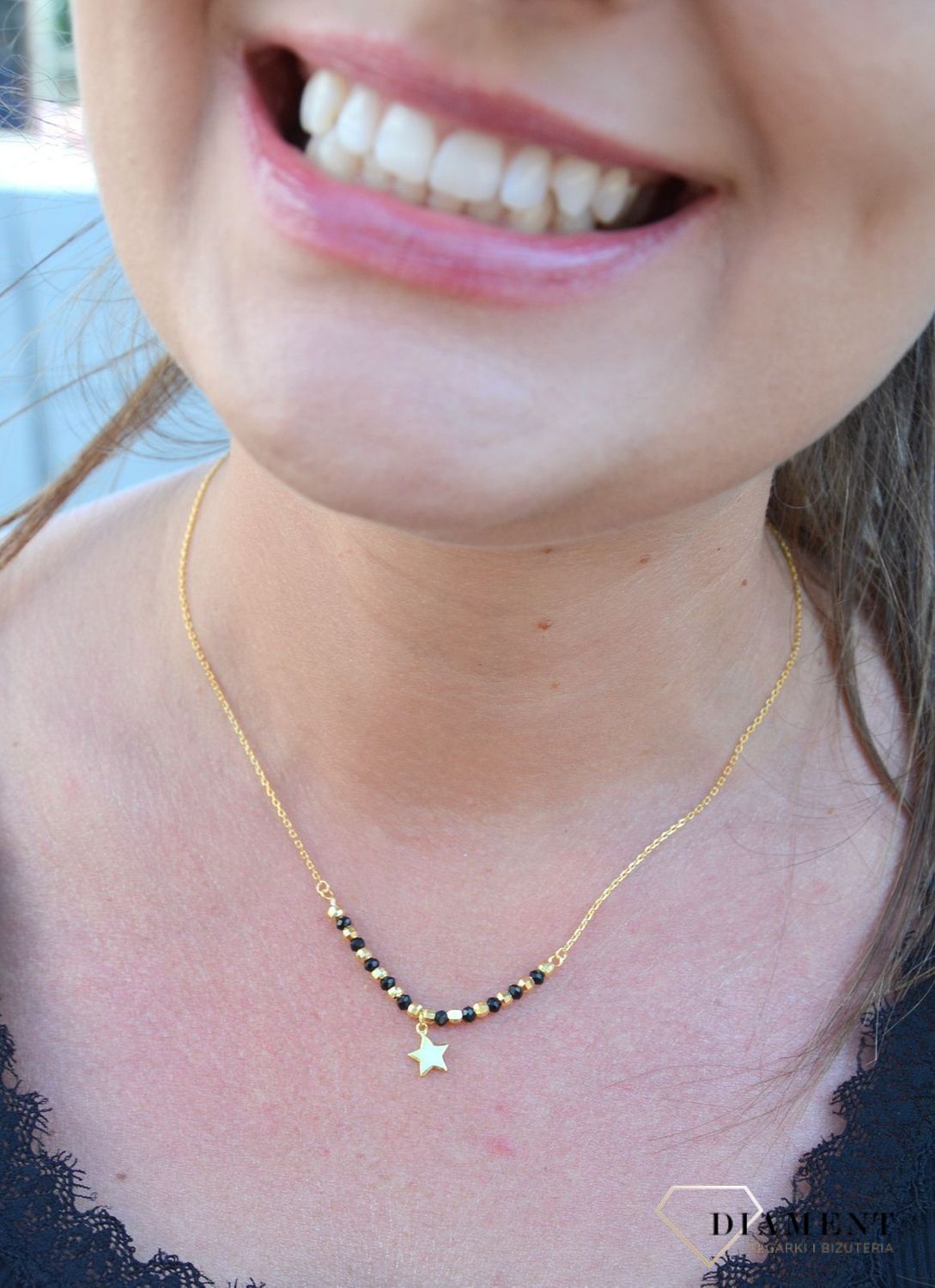 Srebrny naszyjnik celebrytka złota gwiazdka z koralikami DIA-NSZ-3584-925.jpg