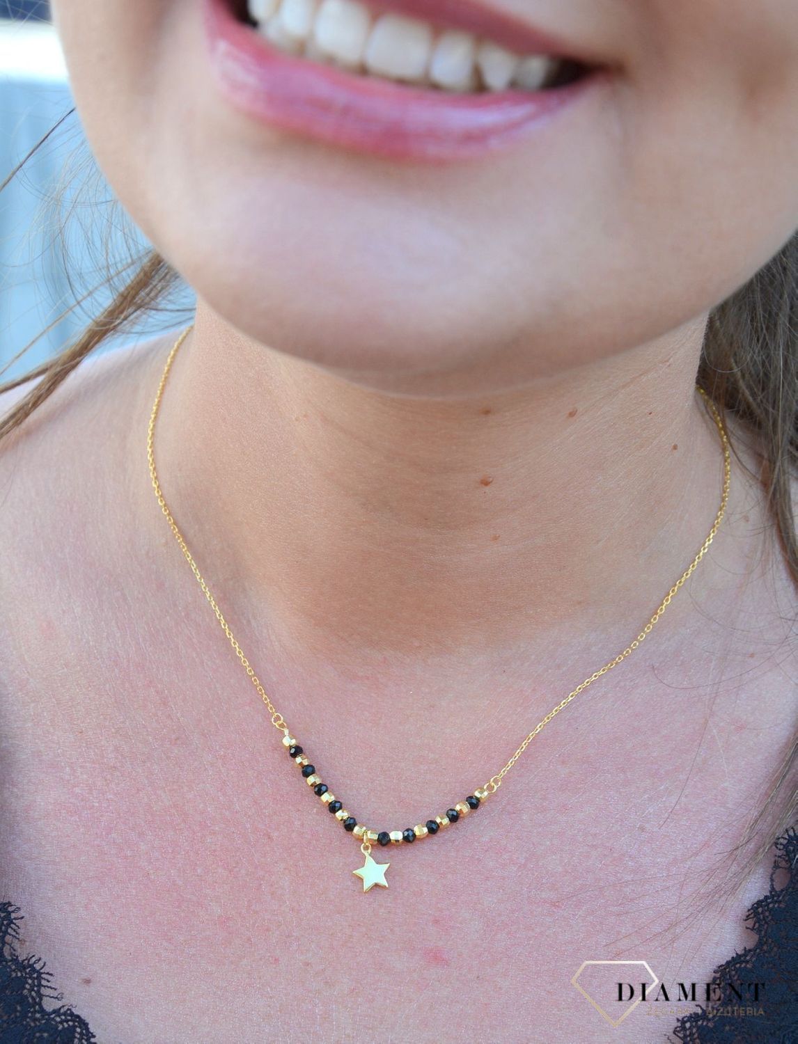 Srebrny naszyjnik celebrytka złota gwiazdka z koralikami DIA-NSZ-3584-925.jpg