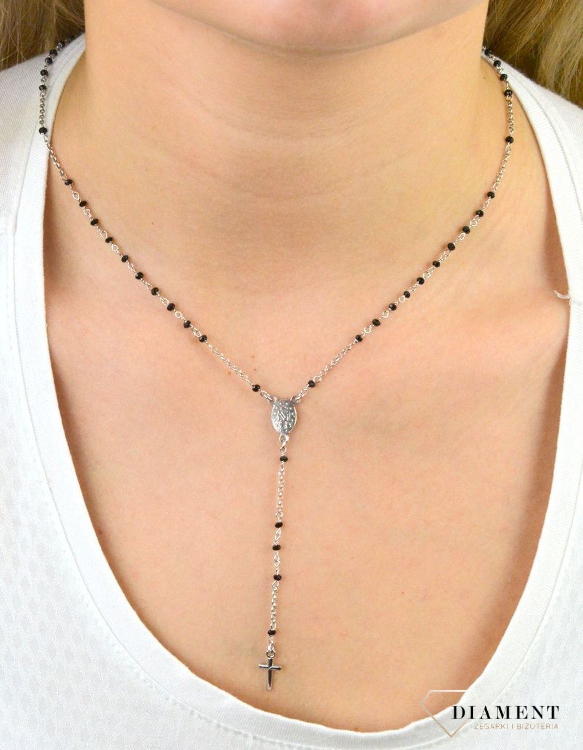 Naszyjnik srebrny różaniec z czarnymi cyrkoniami DIA-NSZ-3586CZ-925.jpg