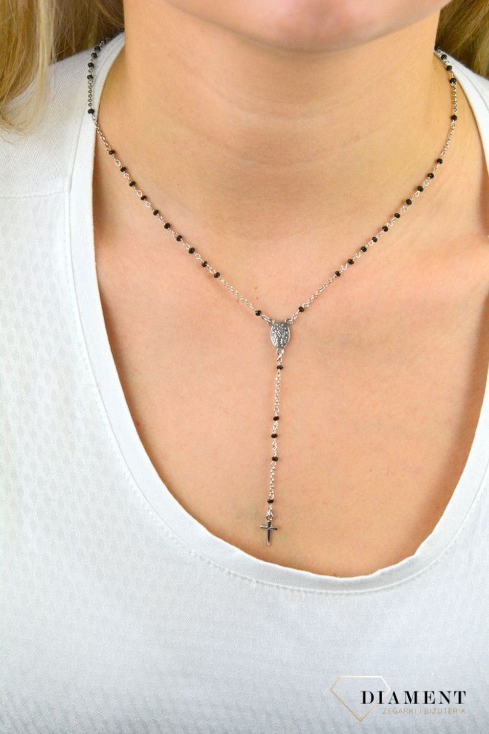 Naszyjnik srebrny różaniec z czarnymi cyrkoniami DIA-NSZ-3586CZ-925.jpg