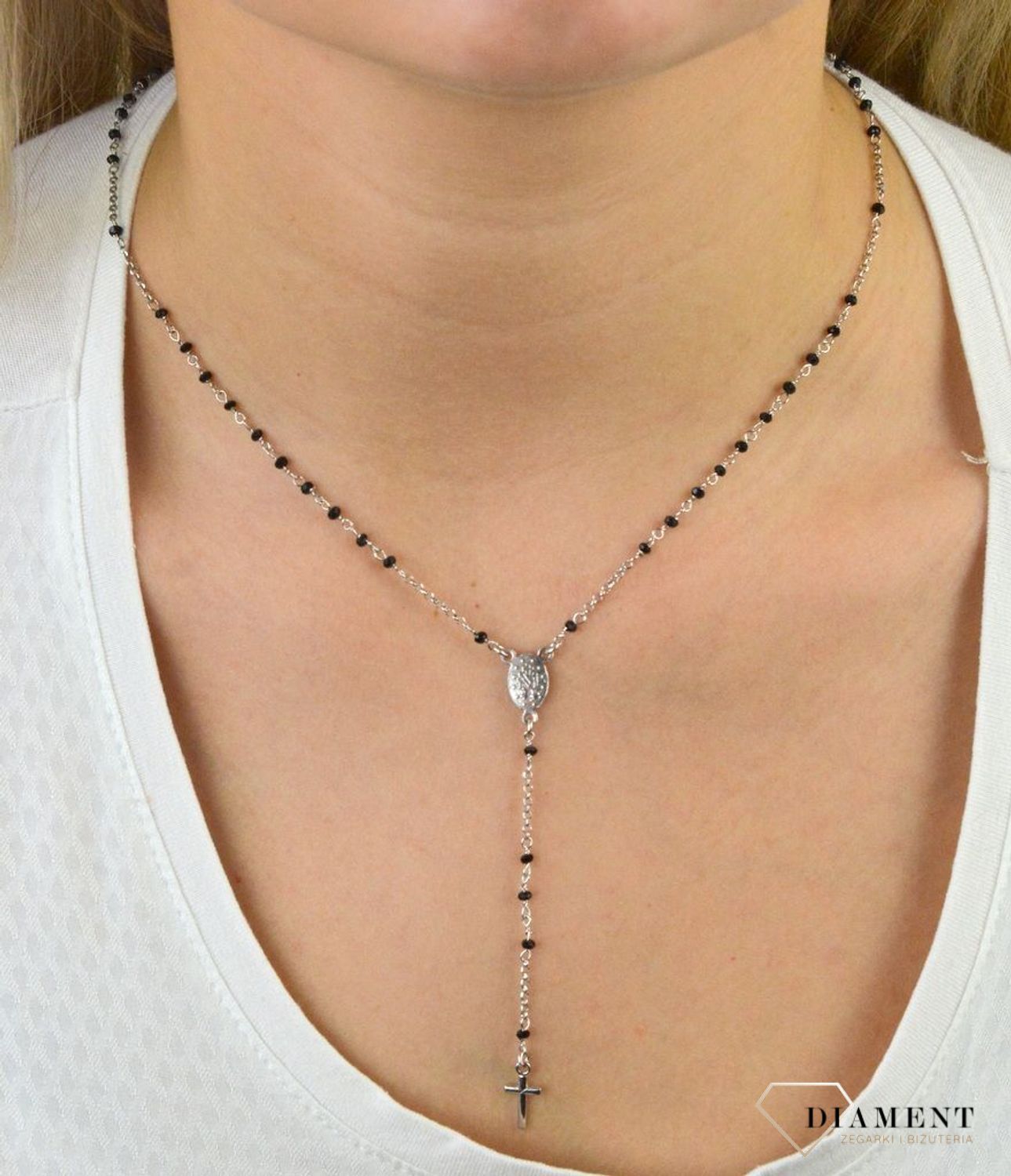 Naszyjnik srebrny różaniec z czarnymi cyrkoniami DIA-NSZ-3586CZ-925.jpg