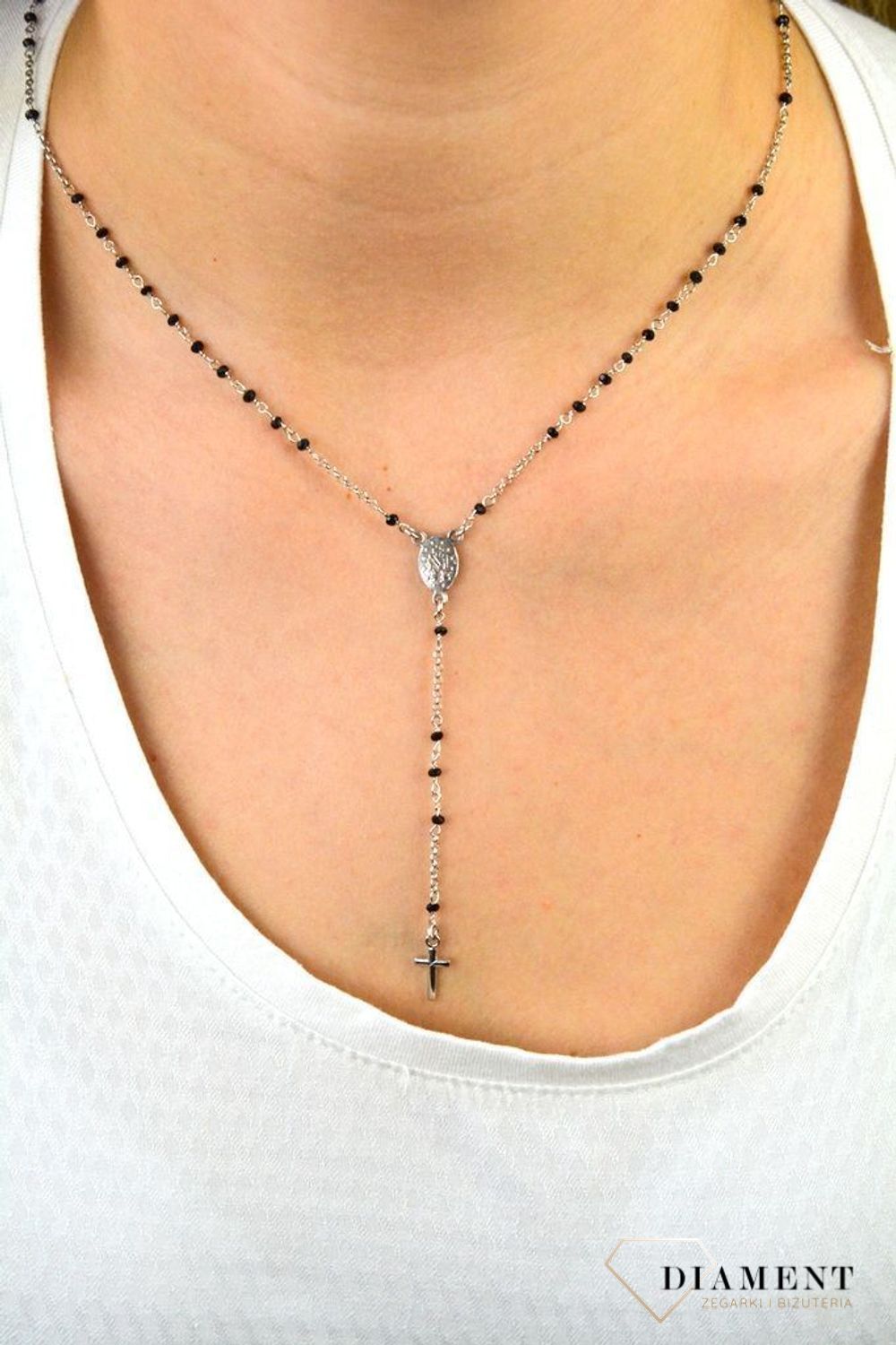 Naszyjnik srebrny różaniec z czarnymi cyrkoniami DIA-NSZ-3586CZ-925.jpg