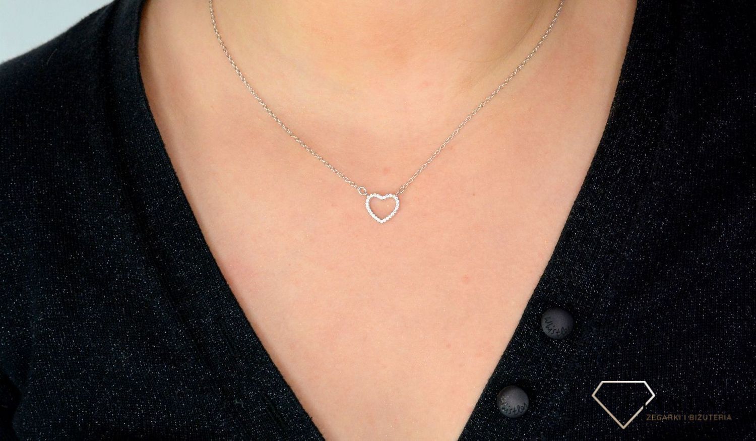 Srebrny naszyjnik celebrytka serce z cyrkonią DIA-NSZ-3829-925.Srebrny naszyjnik z zawieszką w kształcie serca ozdobiony błyszczącą cyrkonią..jpg