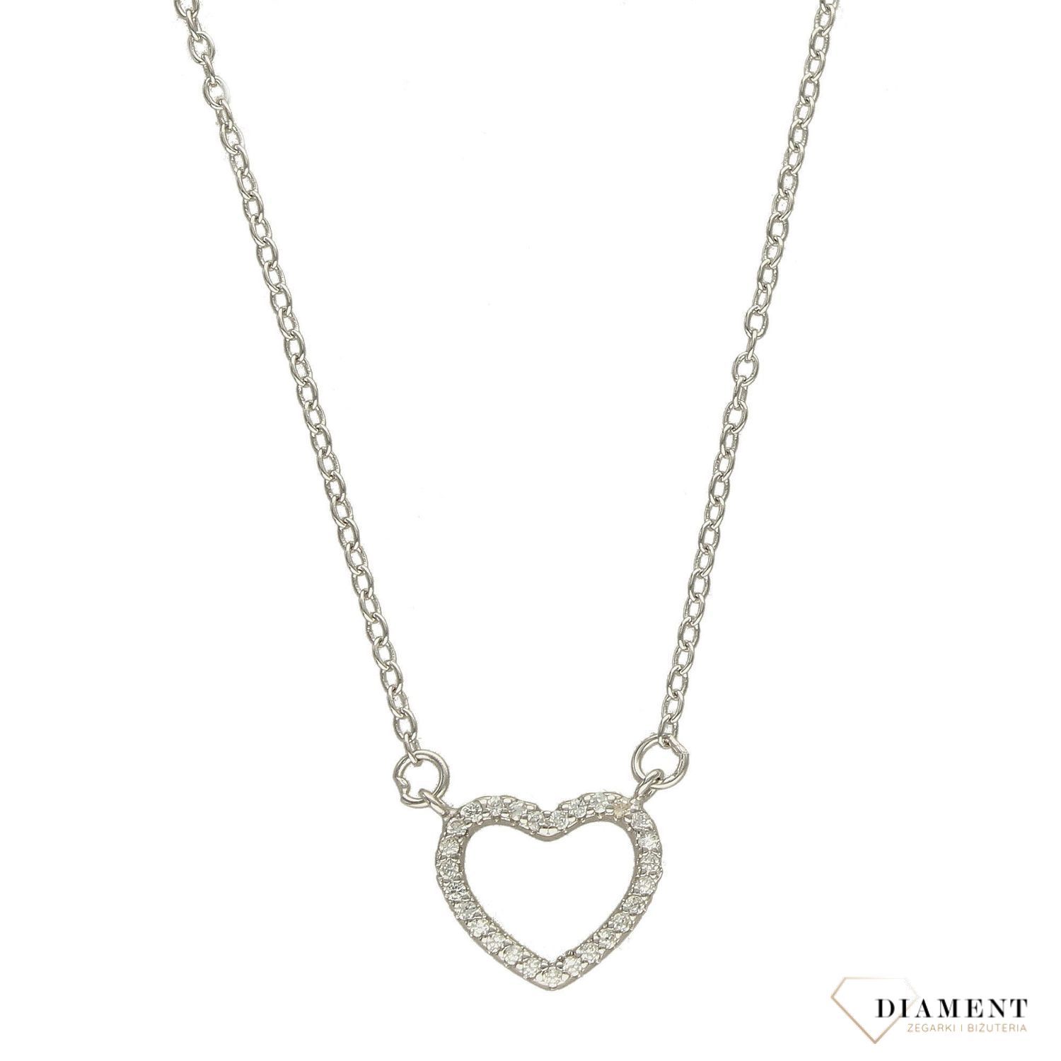 Srebrny naszyjnik celebrytka serce z cyrkonią DIA-NSZ-3829-925.Srebrny naszyjnik z zawieszką w kształcie serca ozdobiony błyszczącą cyrkonią..jpg