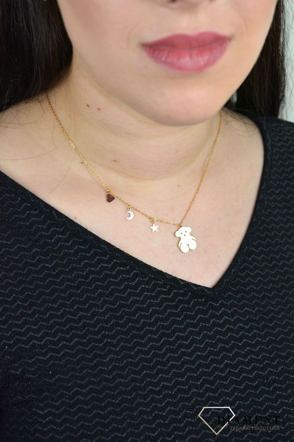 Naszyjnik damski pozłacana celebrytka miś, gwiazdka, księżyc i serduszko DIA-NSZ-3870-STAL.jpg
