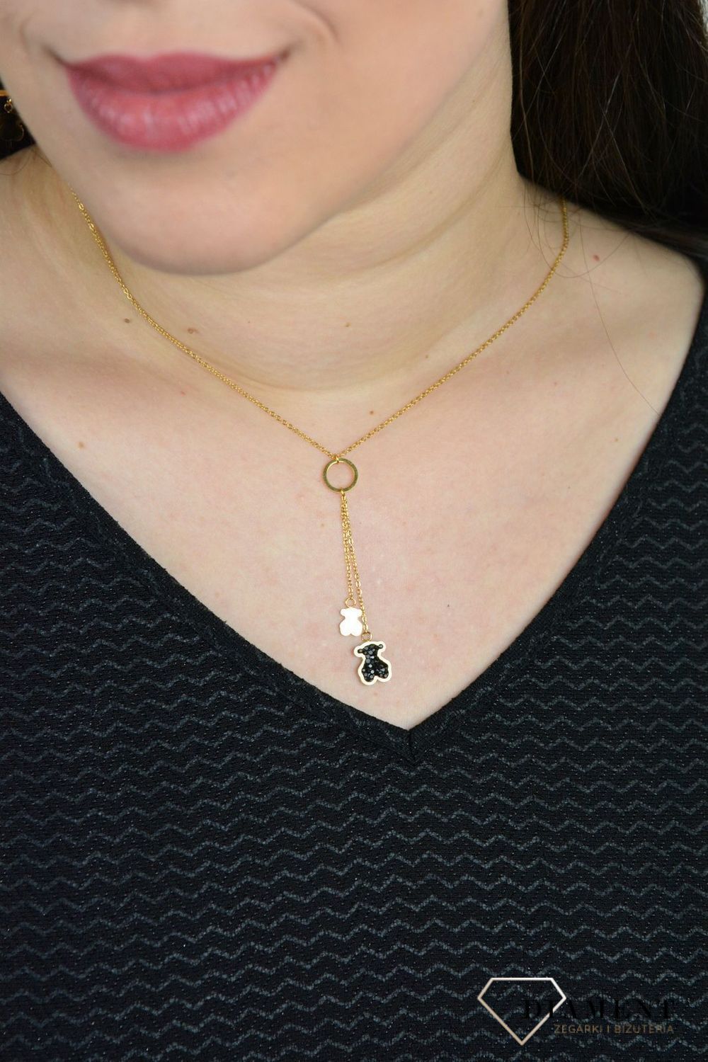 Naszyjnik damski krawatka z misiem i czarnymi kryształkami DIA-NSZ-3871-STAL.jpg