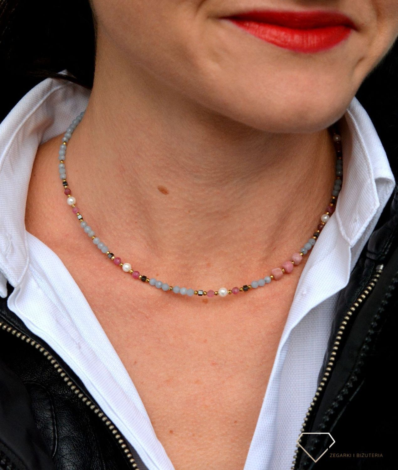 Naszyjnik damski z kamieniami naturalnymi hematyt, perła Majorka, angelit, rodonit DIA-NSZ-3986-925.jpg