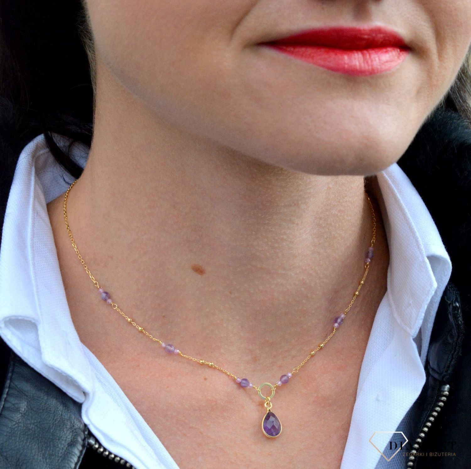 Naszyjnik damski z kamieniami naturalnymi ametyst, cyrkonia DIA-NSZ-3990-925.jpg