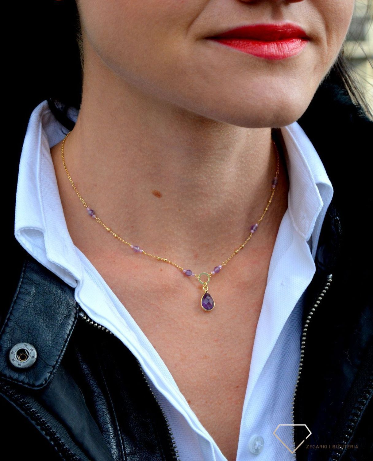Naszyjnik damski z kamieniami naturalnymi ametyst, cyrkonia DIA-NSZ-3990-925.jpg