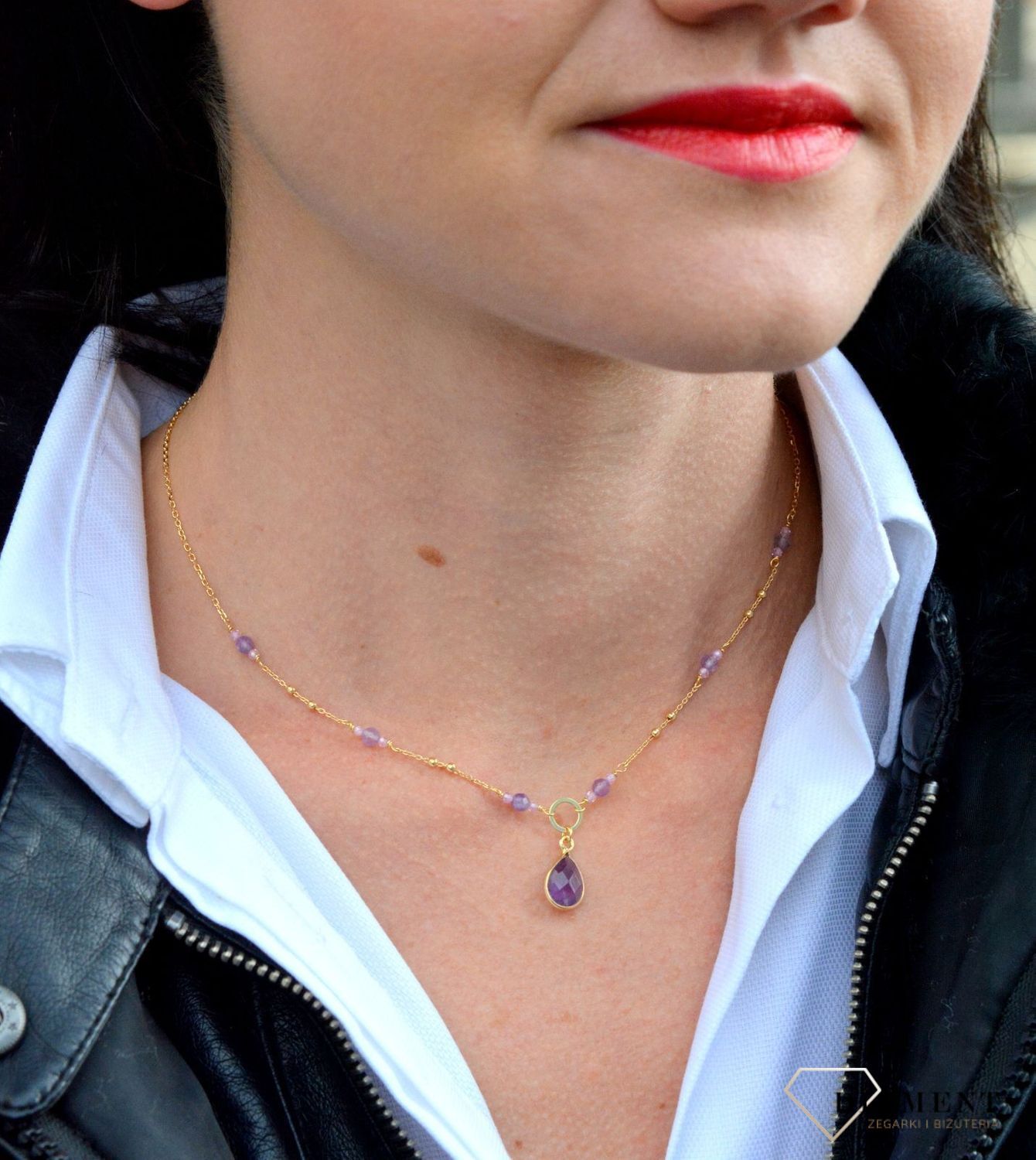 Naszyjnik damski z kamieniami naturalnymi ametyst, cyrkonia DIA-NSZ-3990-925.jpg