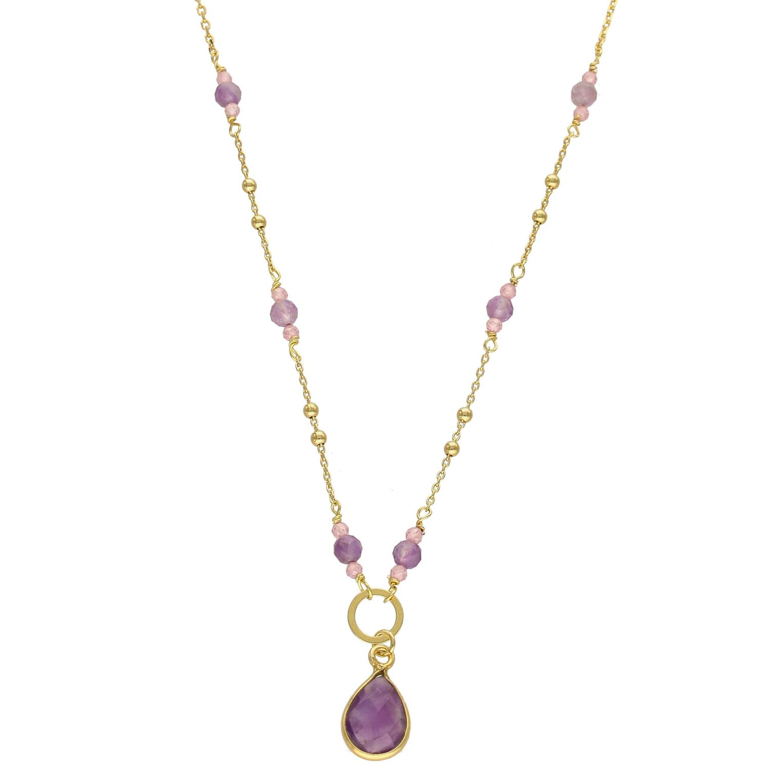 Naszyjnik damski z kamieniami naturalnymi ametyst, cyrkonia DIA-NSZ-3990-925.jpg