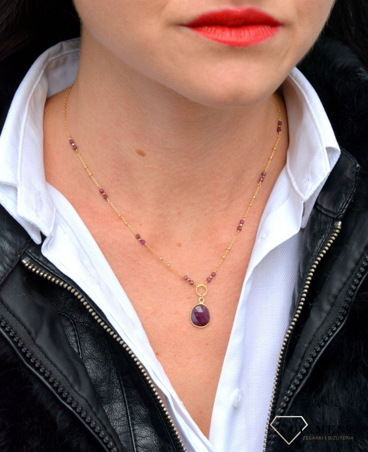 Naszyjnik damski z kamieniami naturalnymi rubin DIA-NSZ-3992-925.jpg