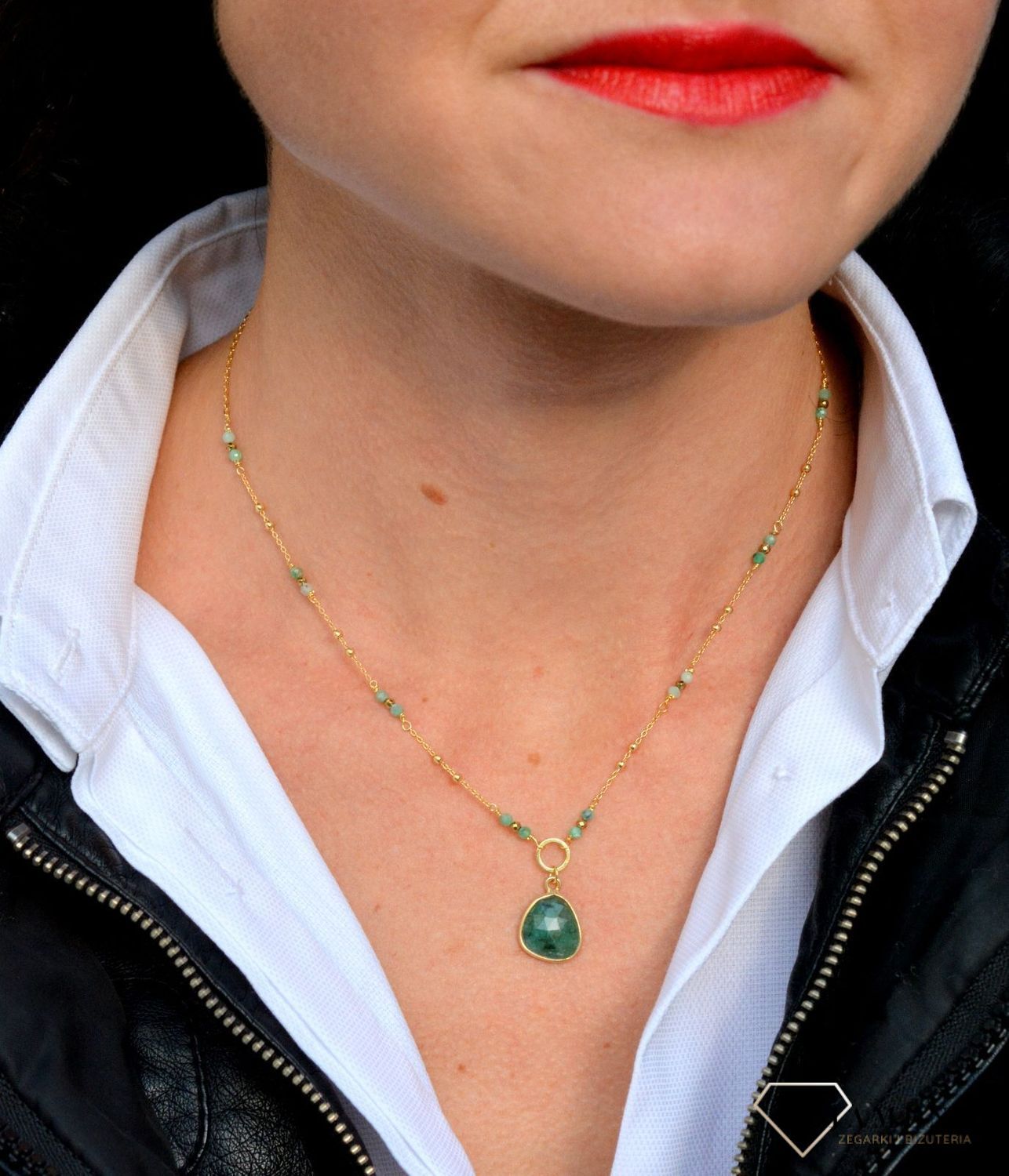 Naszyjnik damski z kamieniami naturalnymi szmaragd DIA-NSZ-3994-925.jpg