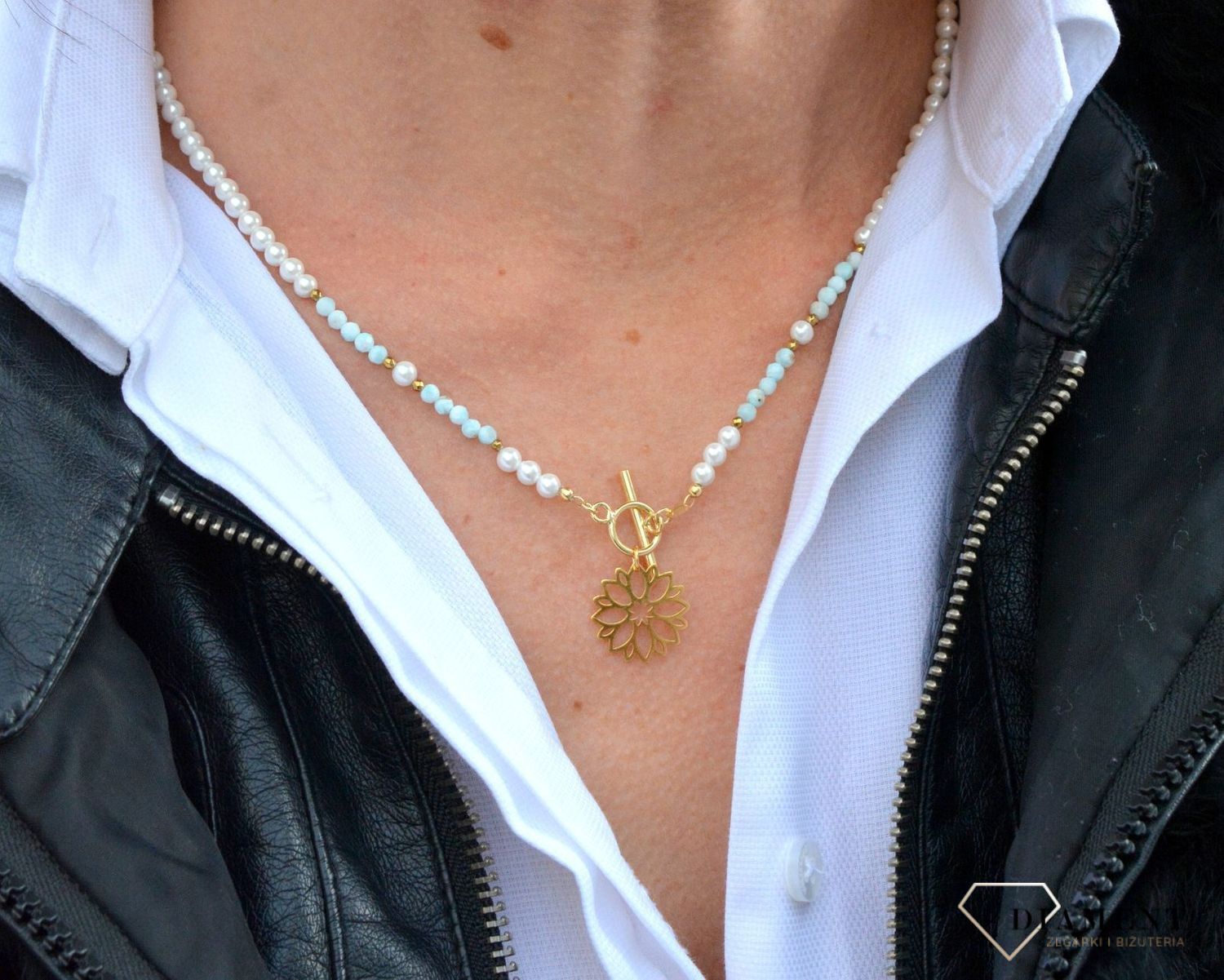 Naszyjnik damski z kamieni naturalnych larimar, perła Majorka DIA-NSZ-3996-925.jpg