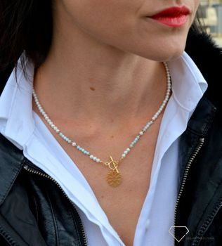 Naszyjnik damski z kamieni naturalnych larimar, perła Majorka DIA-NSZ-3996-925. Elegancki, kobiety i nowoczesny naszyjnik z kamieniami naturalnymi (4).JPG