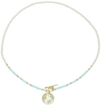 Naszyjnik srebrny pozłacany 925 z naturalnymi perłami, larimarem i zawieszką Ziemia. Długość 50 cm, waga 8 g, elegancki dodatek dla kobiet1.jpg