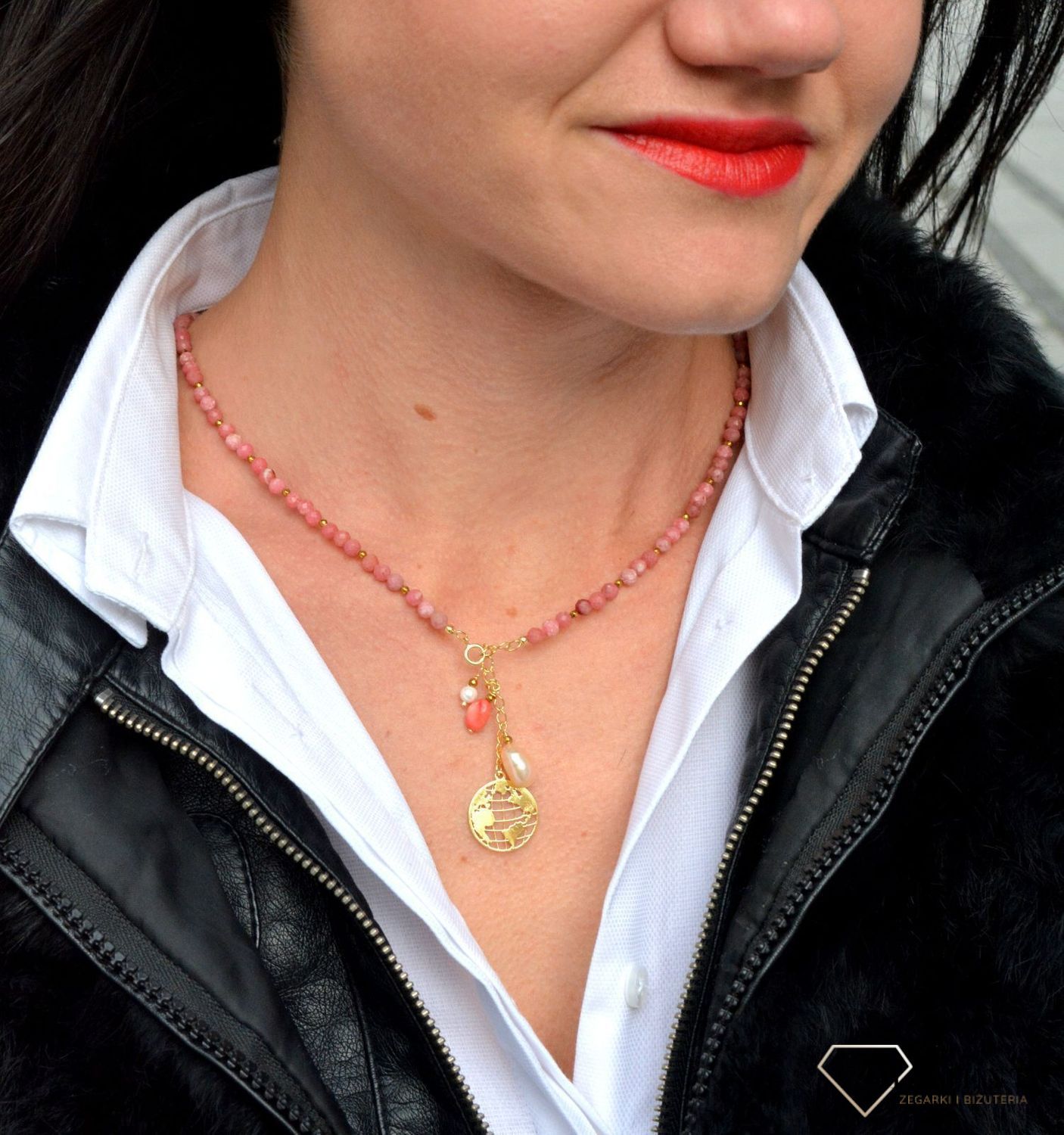 Naszyjnik damski z kamieniami naturalnymi rodonit, koral, perła, hematyt DIA-NSZ-4004-925.jpg