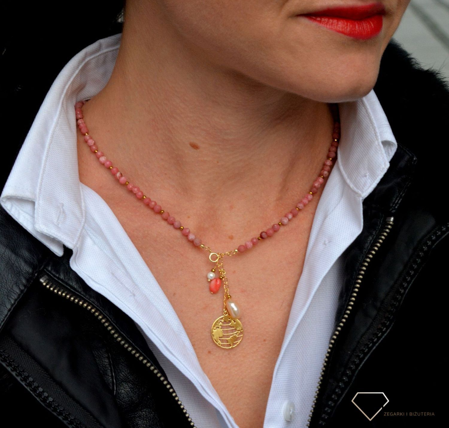 Naszyjnik damski z kamieniami naturalnymi rodonit, koral, perła, hematyt DIA-NSZ-4004-925.jpg