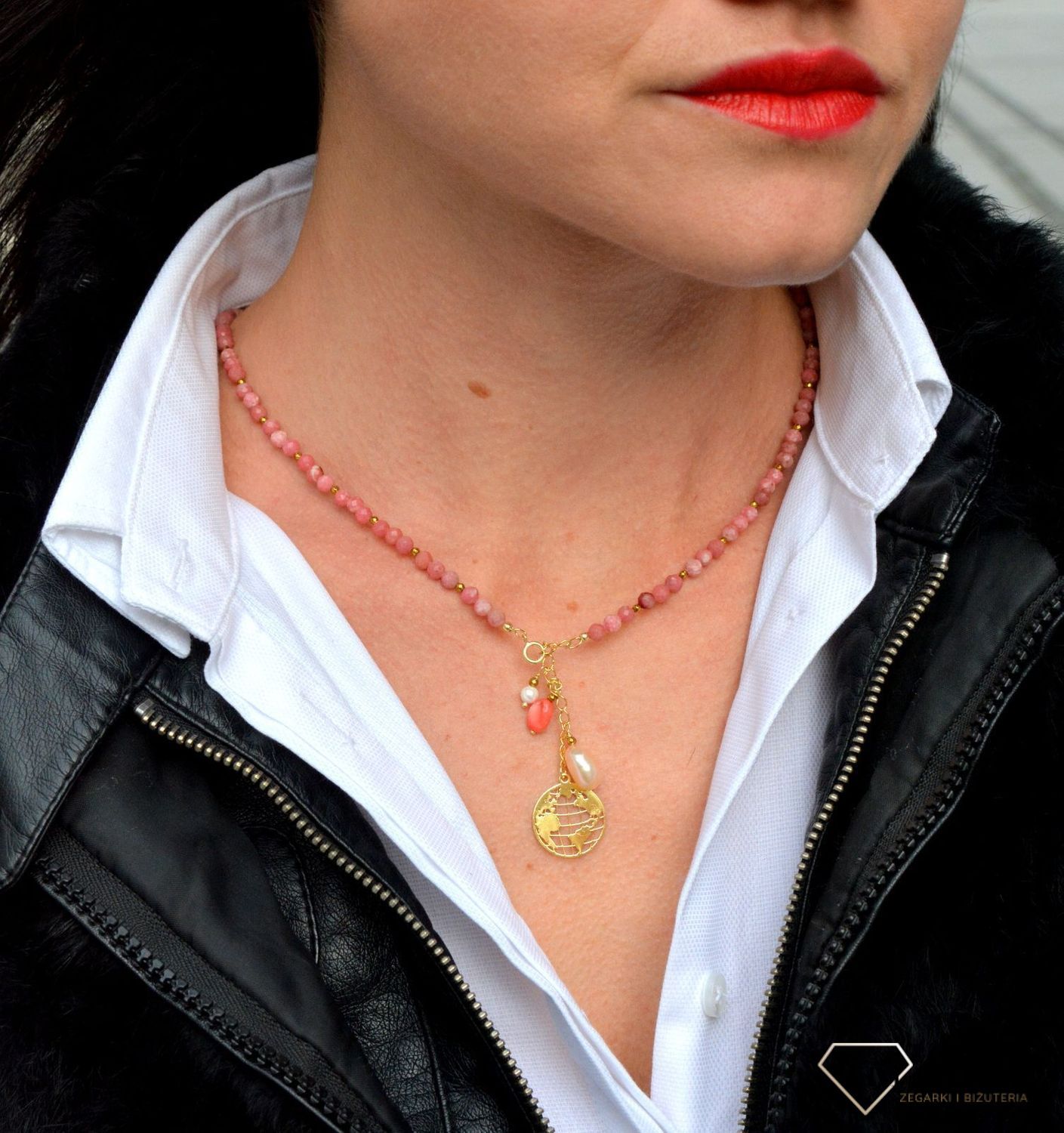 Naszyjnik damski z kamieniami naturalnymi rodonit, koral, perła, hematyt DIA-NSZ-4004-925.jpg