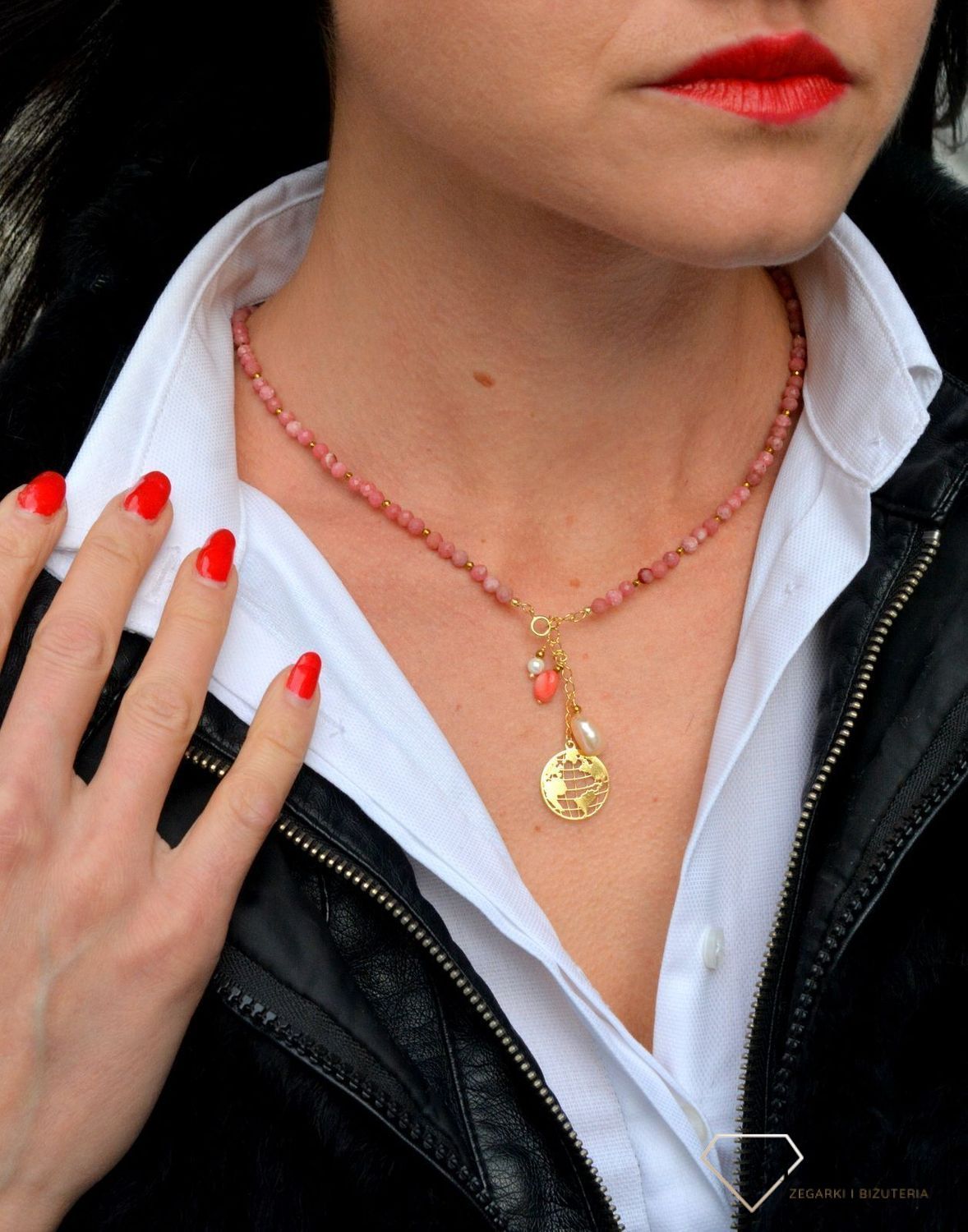 Naszyjnik damski z kamieniami naturalnymi rodonit, koral, perła, hematyt DIA-NSZ-4004-925.jpg