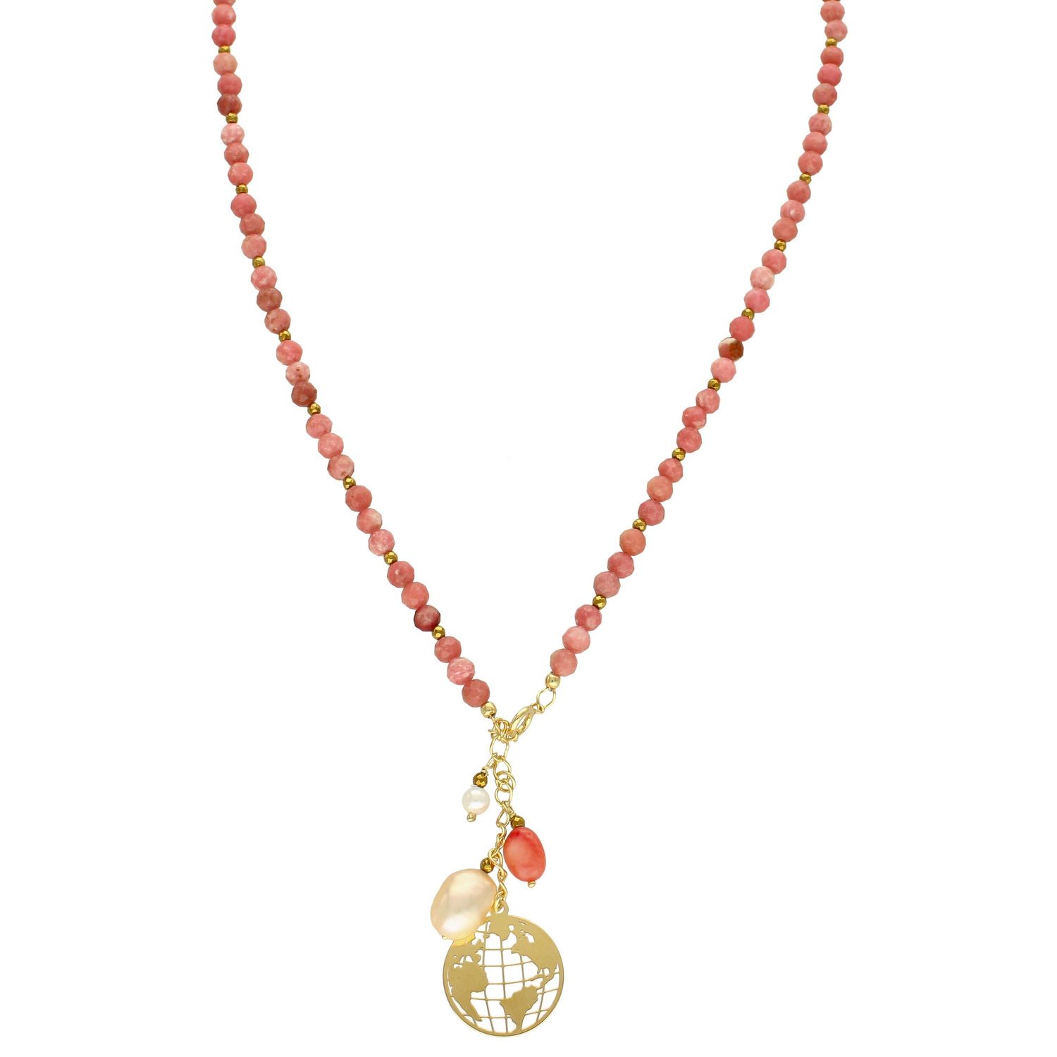 Naszyjnik damski z kamieniami naturalnymi rodonit, koral, perła, hematyt DIA-NSZ-4004-925.jpg
