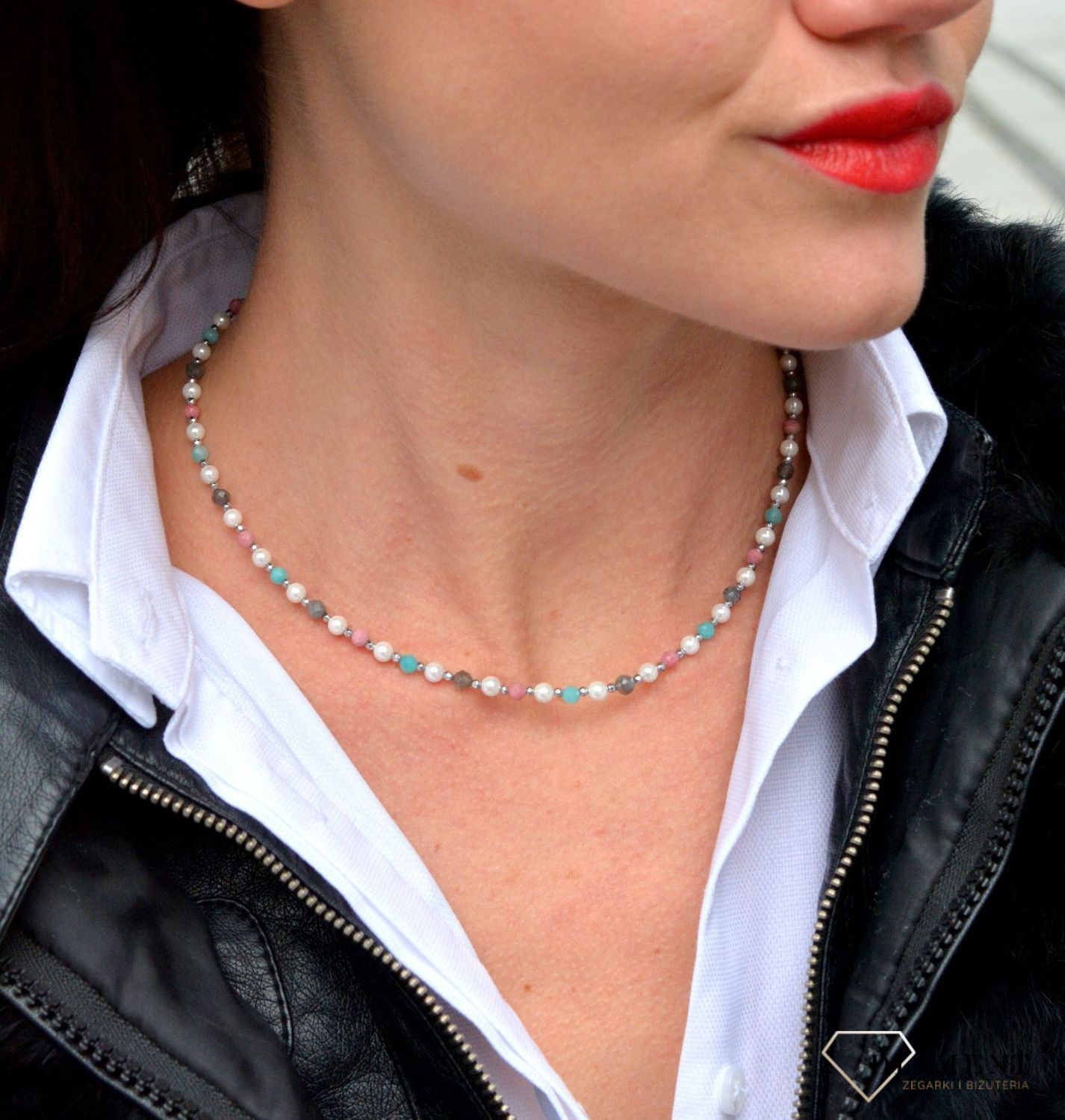 Naszyjnik damski z kamieniami naturalnymi rodonit, perła, hematyt DIA-NSZ-4005-925.jpg