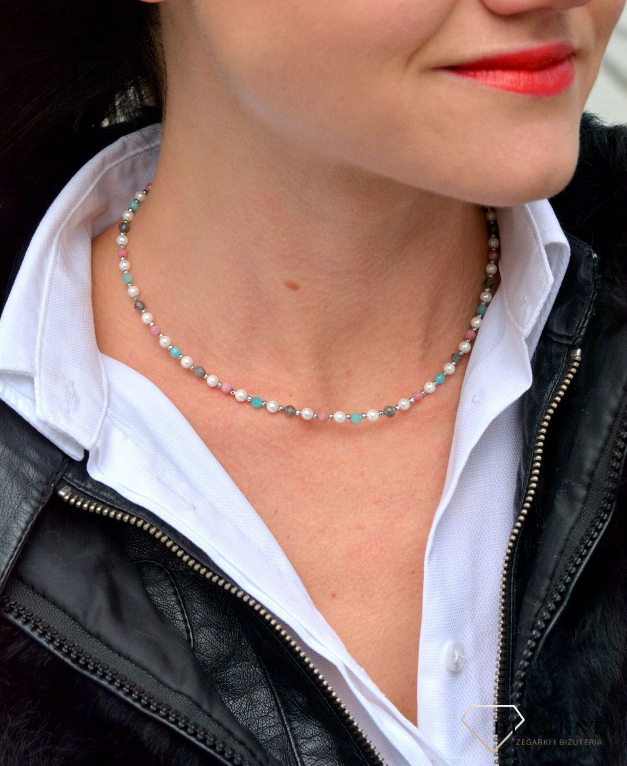 Naszyjnik damski z kamieniami naturalnymi rodonit, perła, hematyt DIA-NSZ-4005-925.jpg