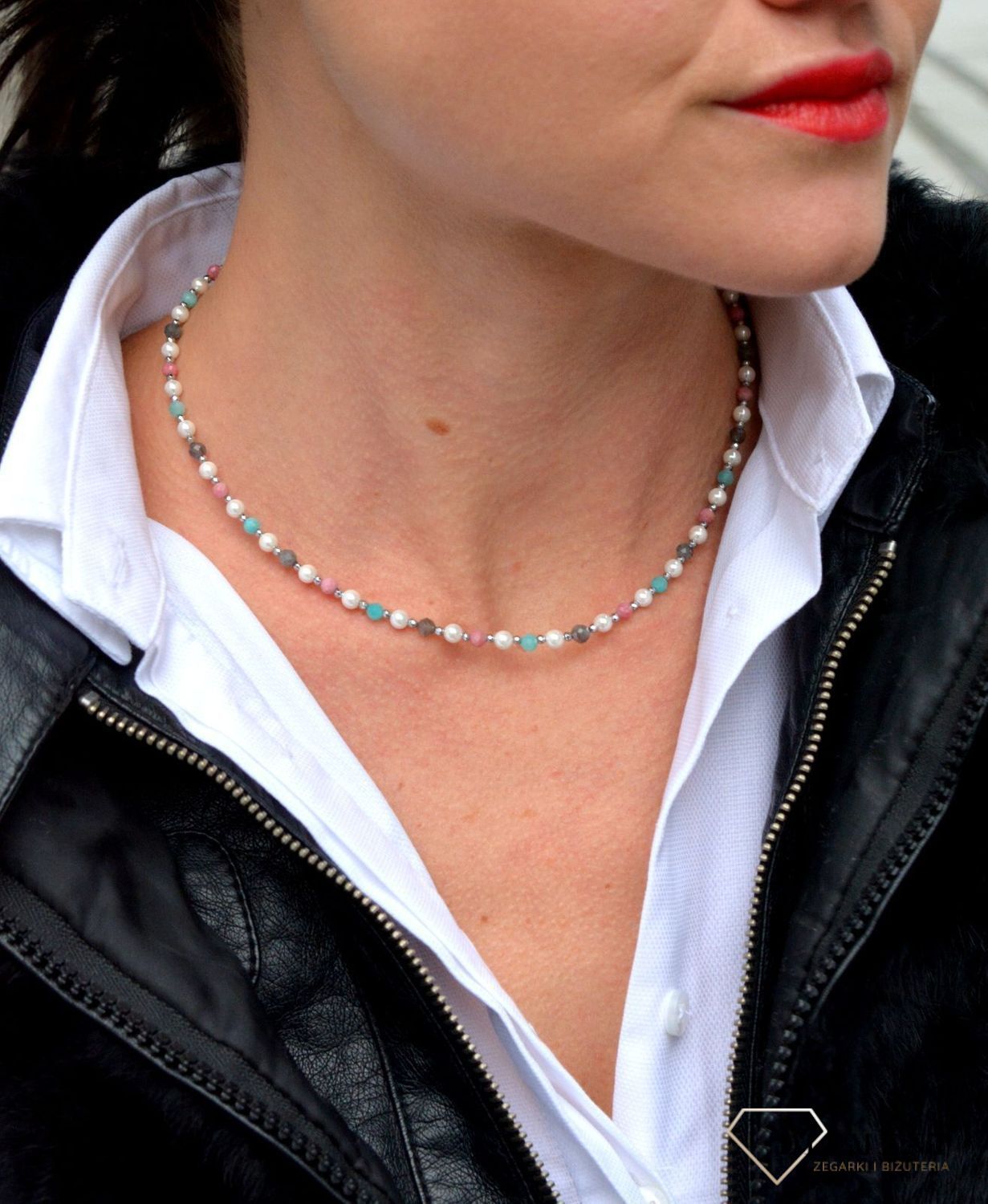 Naszyjnik damski z kamieniami naturalnymi rodonit, perła, hematyt DIA-NSZ-4005-925.jpg