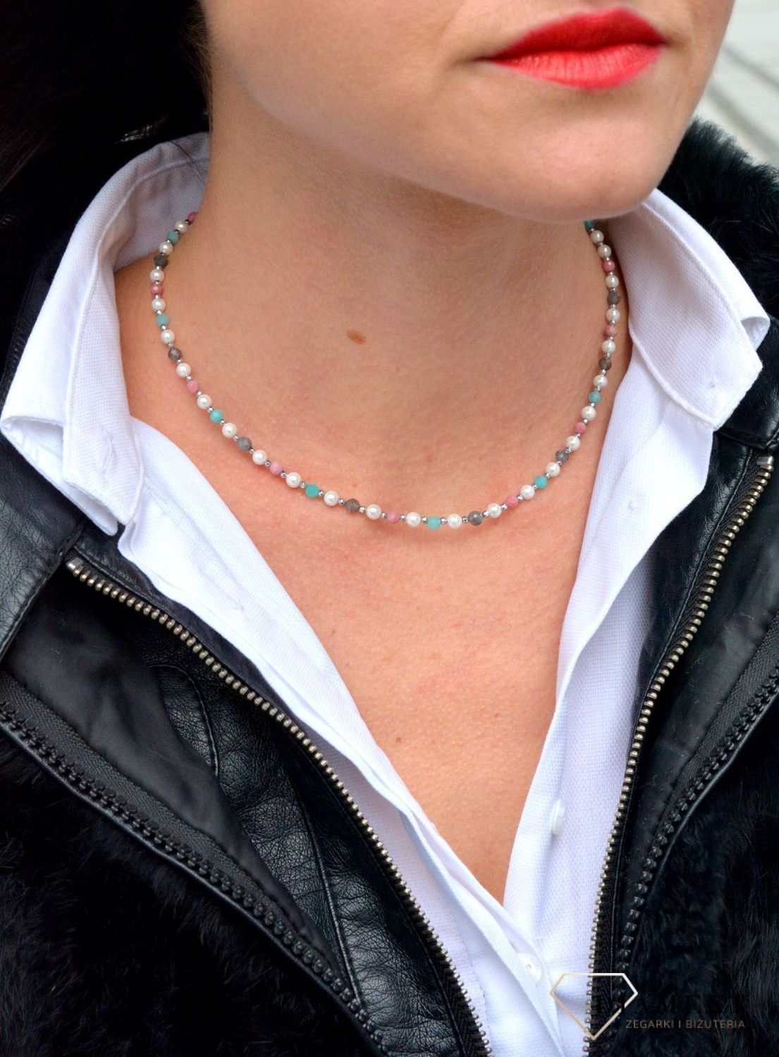 Naszyjnik damski z kamieniami naturalnymi rodonit, perła, hematyt DIA-NSZ-4005-925.jpg