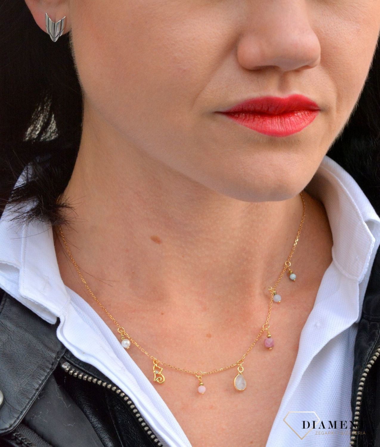 Naszyjnik damski z kamieniami naturalnymi kamień księżycowy, rodonit, chalcedon.jpg