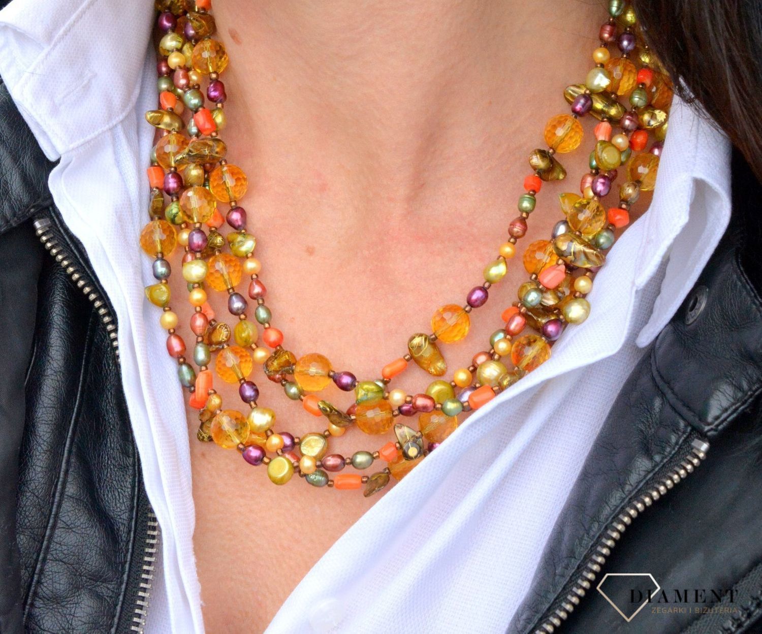 Naszyjnik damski z kamieniami naturalnymi cytryn, perła, koral, muszla DIA-NSZ-4027-925.jpg