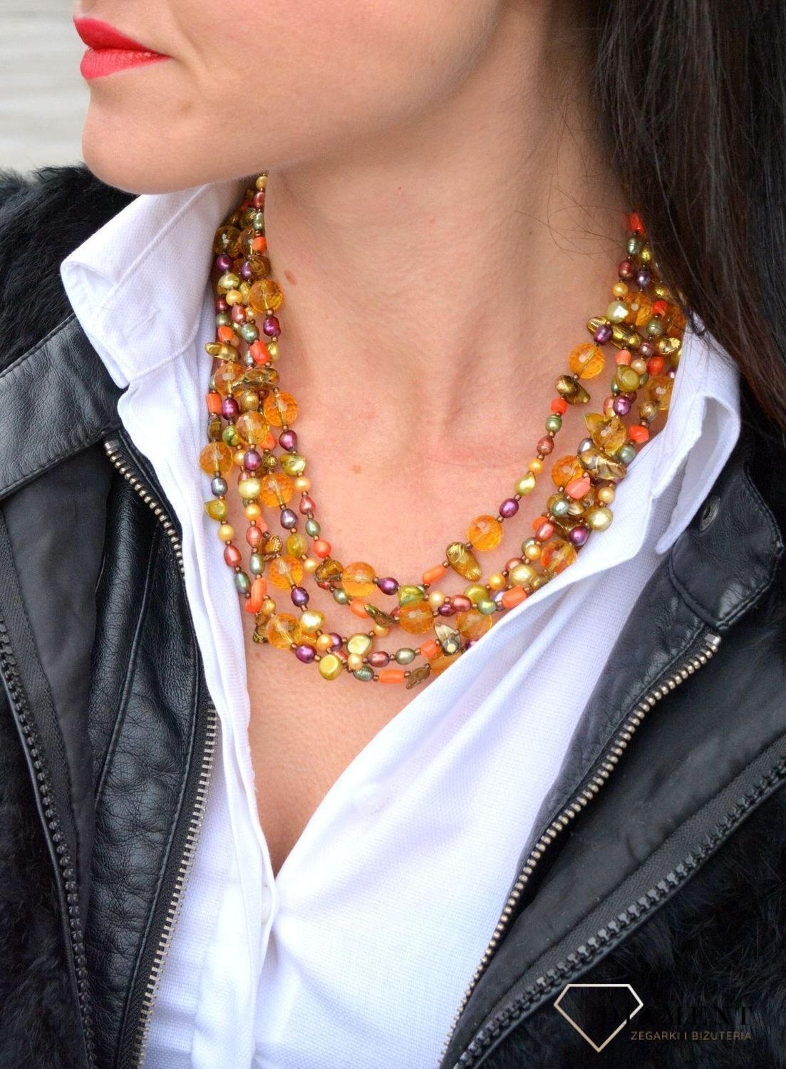 Naszyjnik damski z kamieniami naturalnymi cytryn, perła, koral, muszla DIA-NSZ-4027-925.jpg