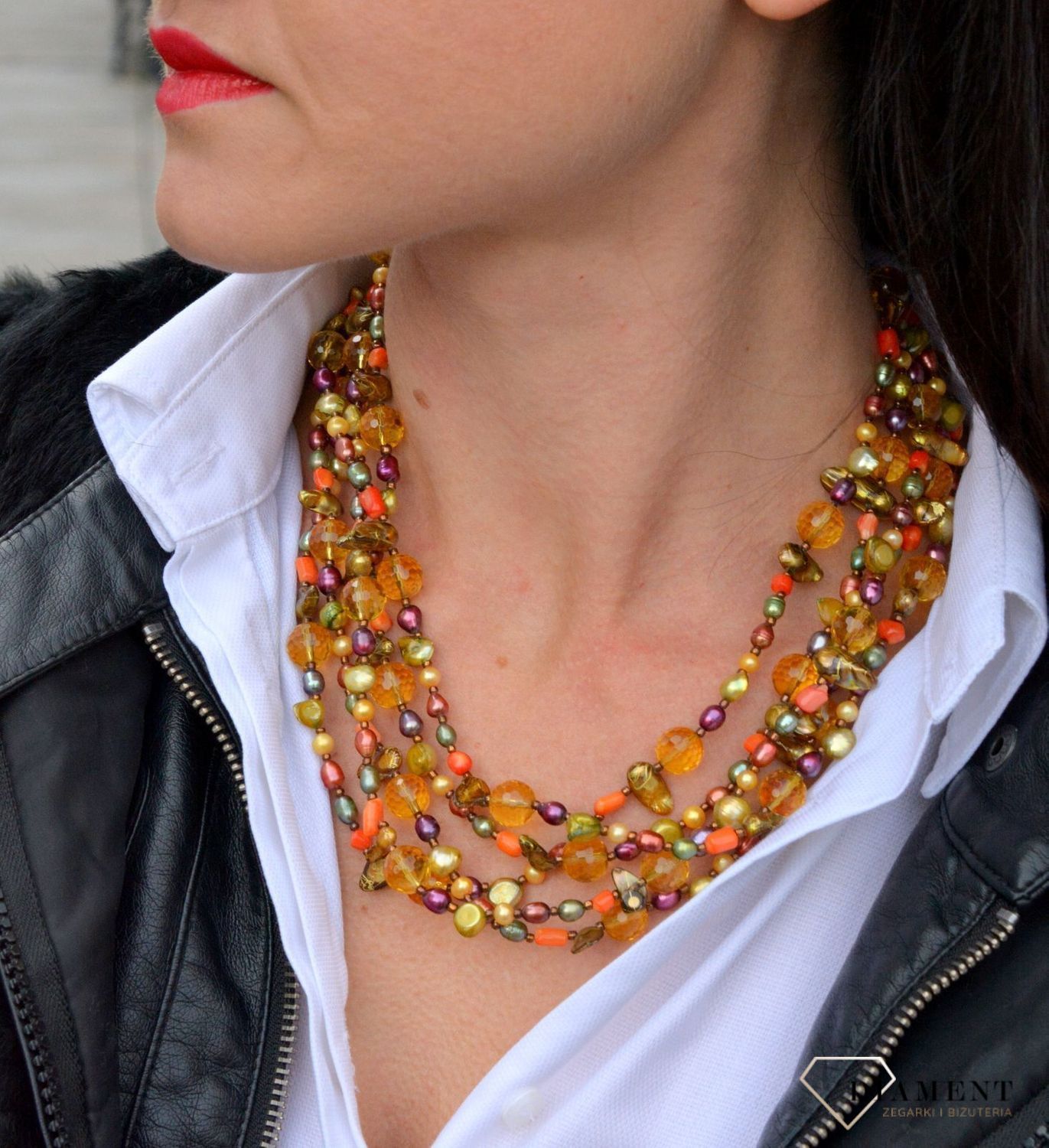 Naszyjnik damski z kamieniami naturalnymi cytryn, perła, koral, muszla DIA-NSZ-4027-925.jpg