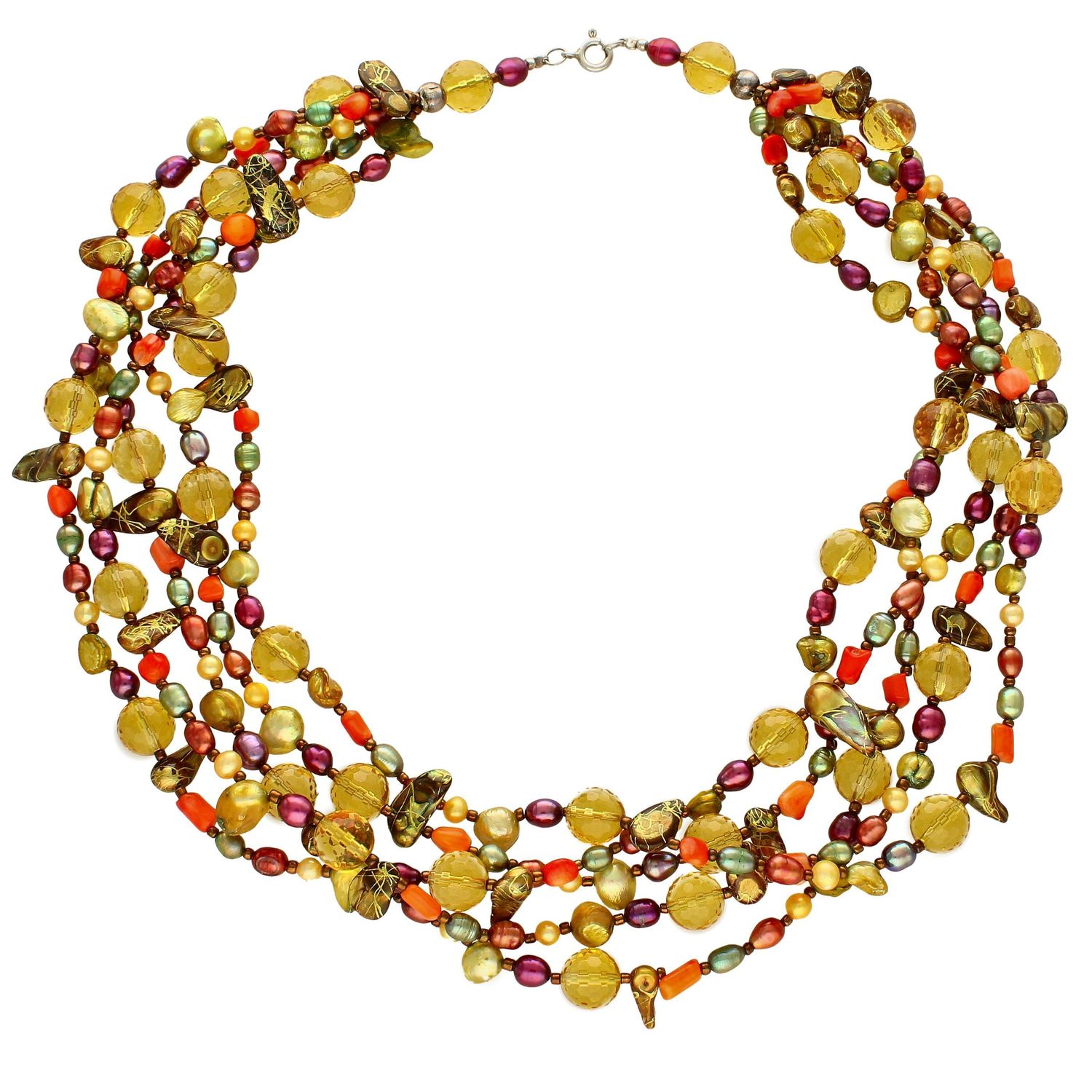 Naszyjnik damski z kamieniami naturalnymi cytryn, perła, koral, muszla DIA-NSZ-4027-925.jpg