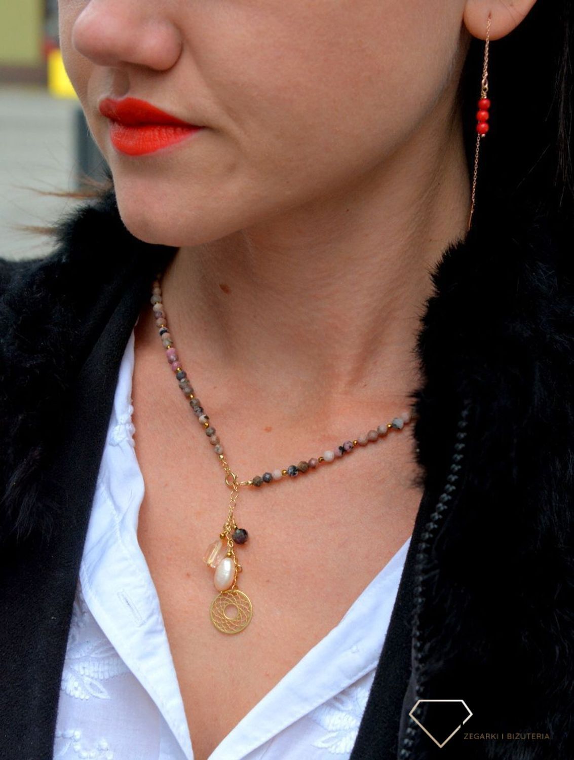 Naszyjnik damski z kamieniami naturalnymi rodonit, cytryn i perła DIA-NSZ-4046-925.jpg