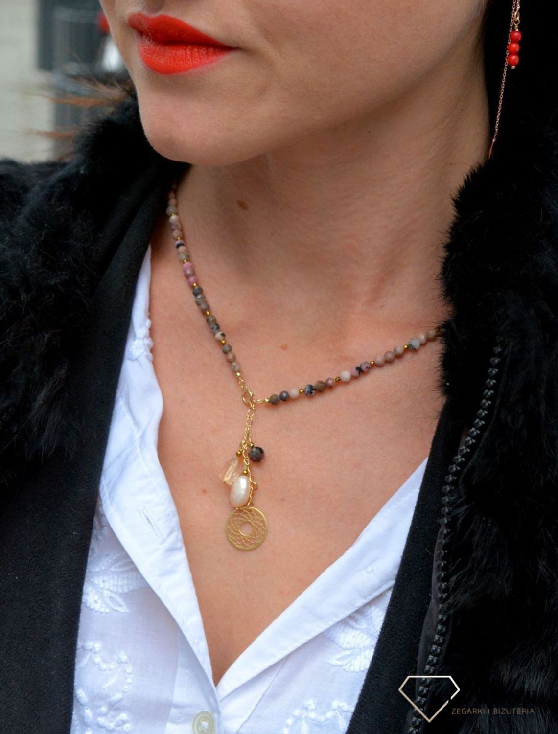 Naszyjnik damski z kamieniami naturalnymi rodonit, cytryn i perła DIA-NSZ-4046-925.jpg